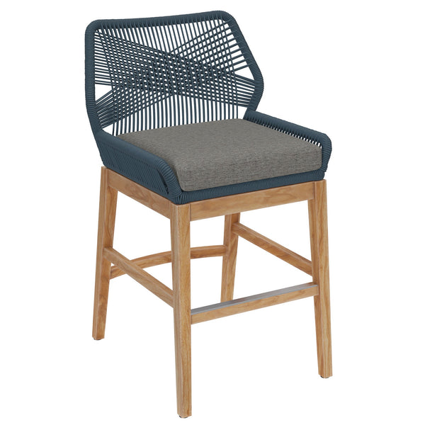 Wellspring Outdoor Patio Teak and Rope Counter Stool, Blue Graphite