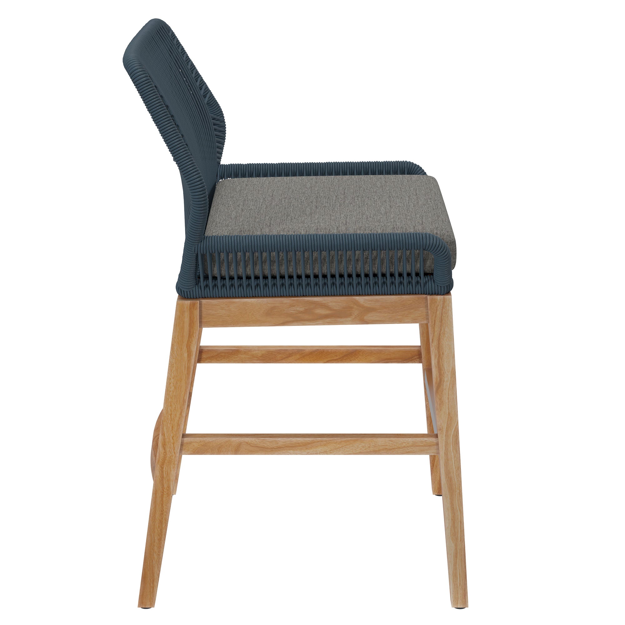 Wellspring Outdoor Patio Teak and Rope Counter Stool, Blue Graphite