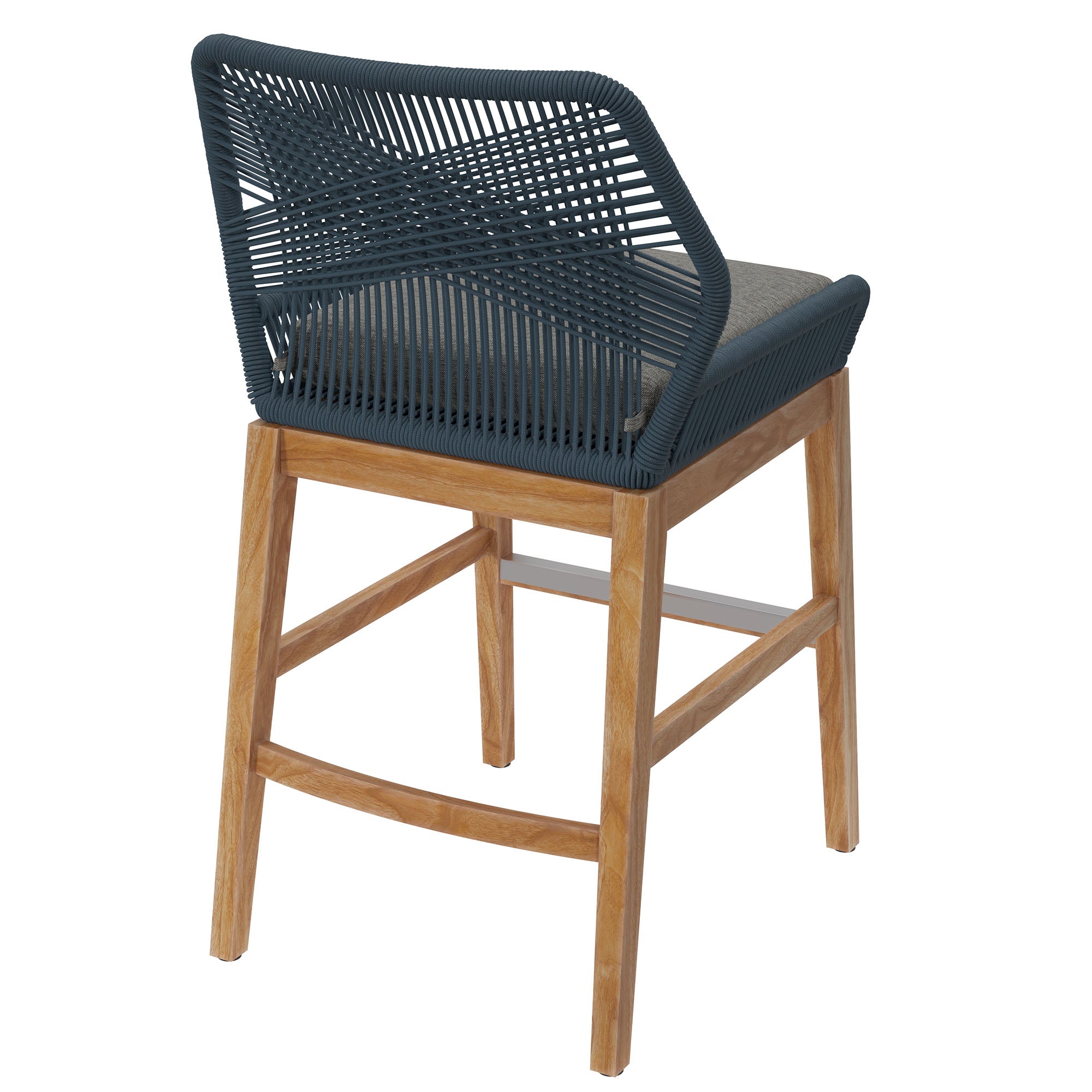Wellspring Outdoor Patio Teak and Rope Counter Stool, Blue Graphite