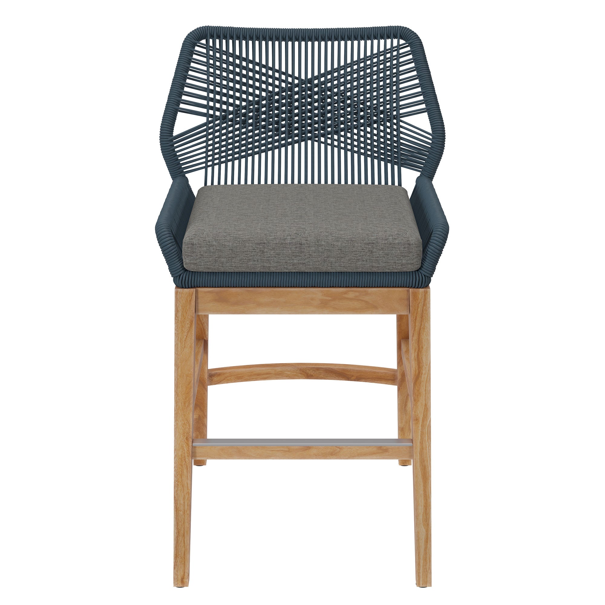 Wellspring Outdoor Patio Teak and Rope Counter Stool, Blue Graphite