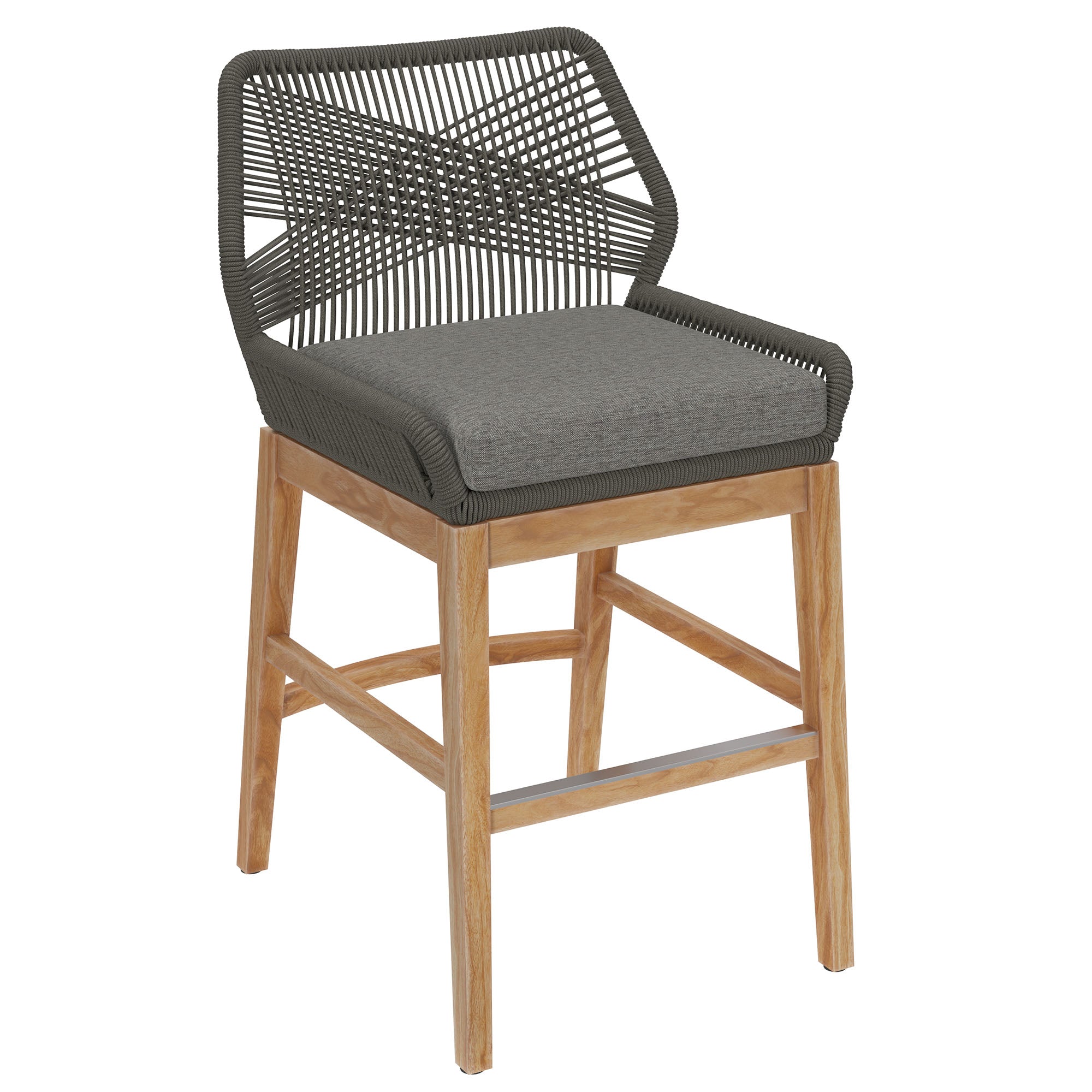 Wellspring Outdoor Patio Teak and Rope Counter Stool, Gray Graphite