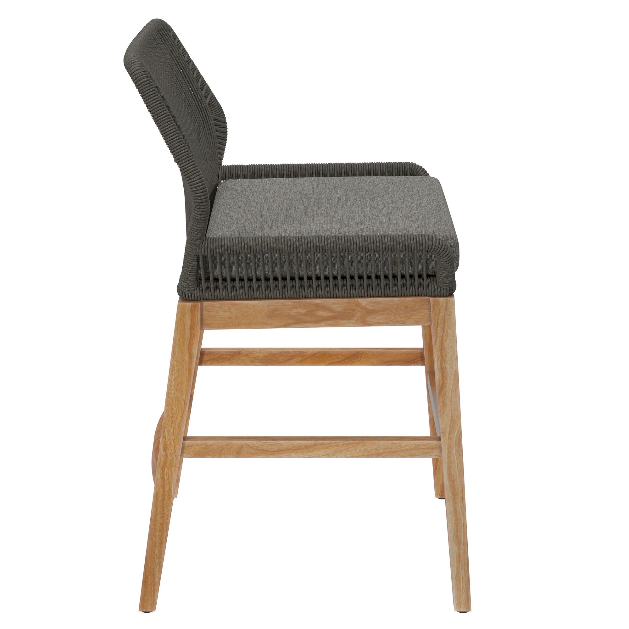 Wellspring Outdoor Patio Teak and Rope Counter Stool, Gray Graphite