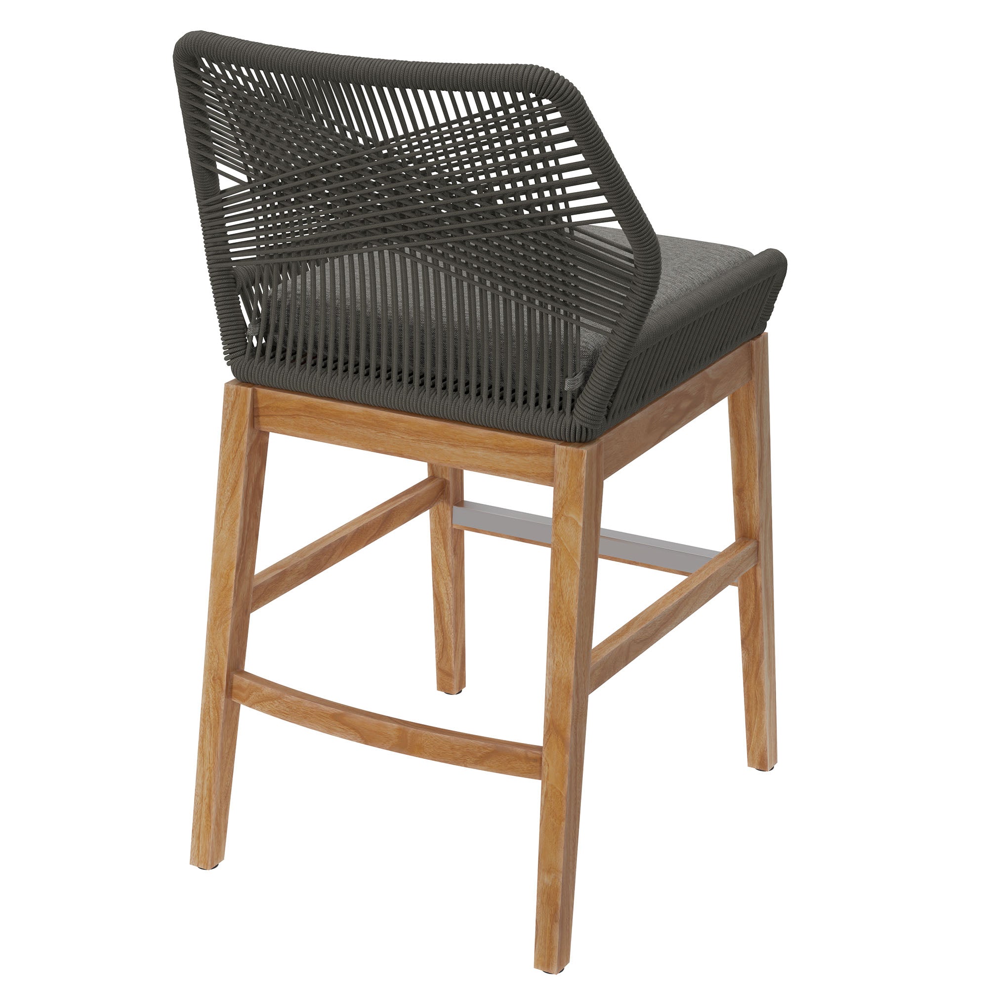 Wellspring Outdoor Patio Teak and Rope Counter Stool, Gray Graphite