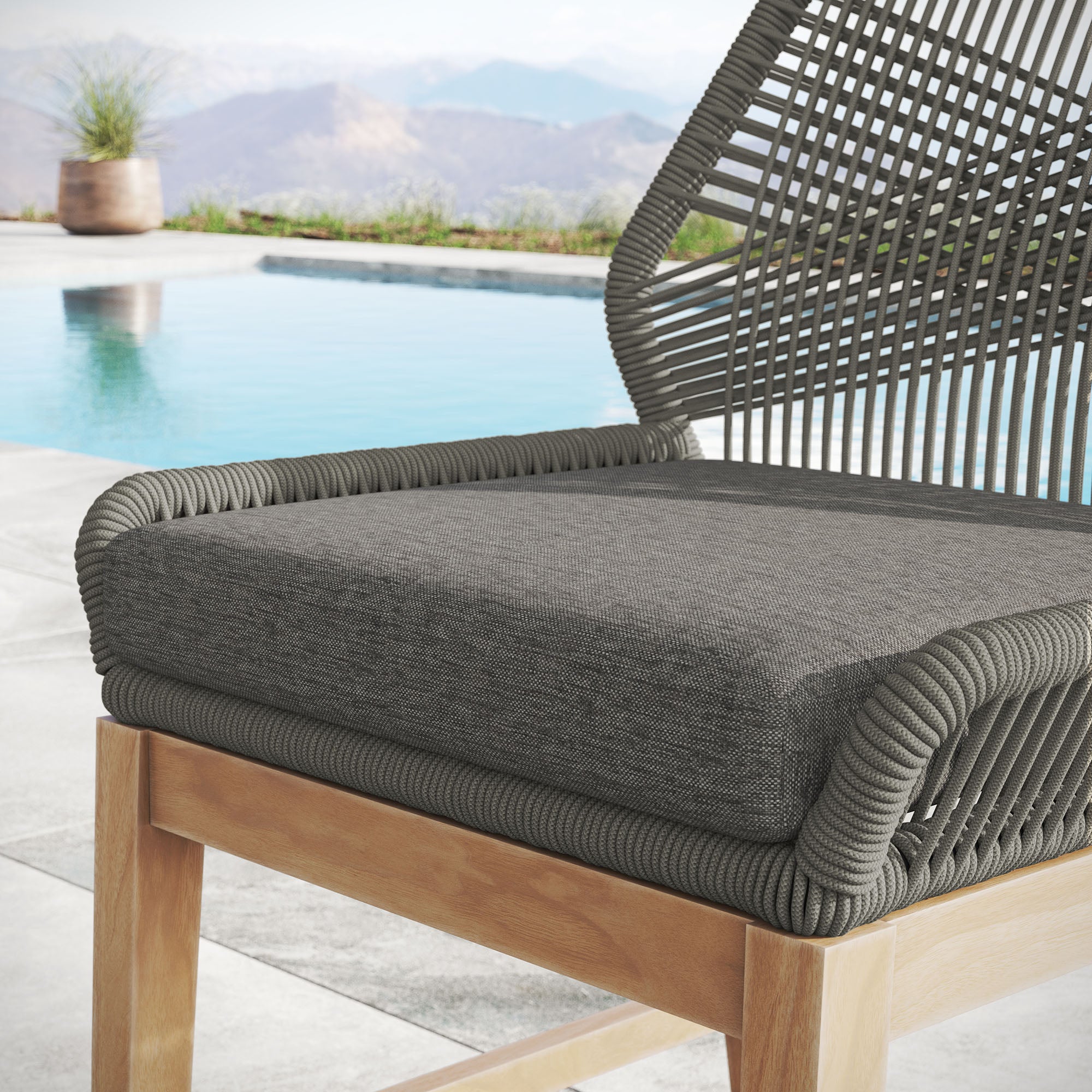 Wellspring Outdoor Patio Teak and Rope Counter Stool, Gray Graphite