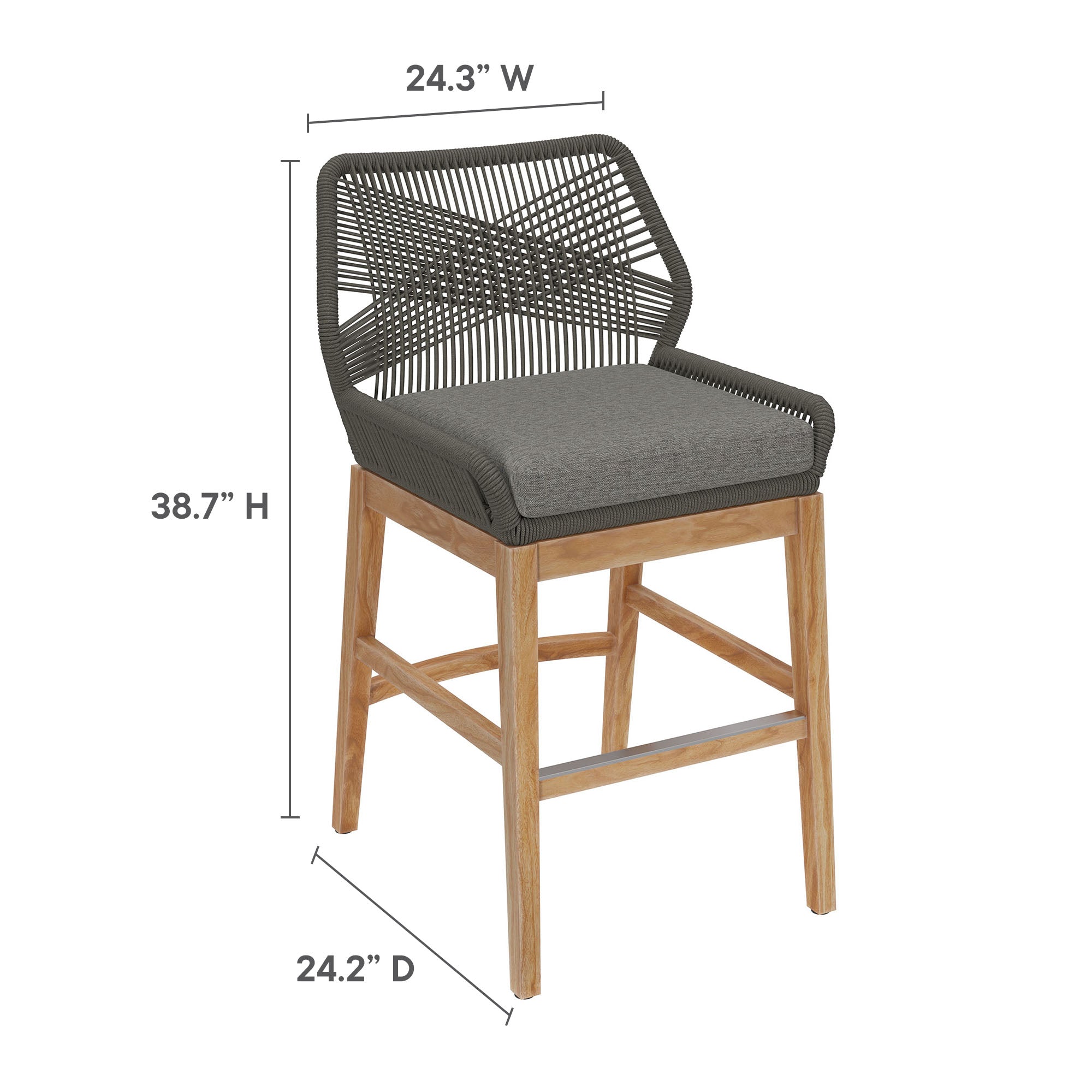 Wellspring Outdoor Patio Teak and Rope Counter Stool, Gray Graphite
