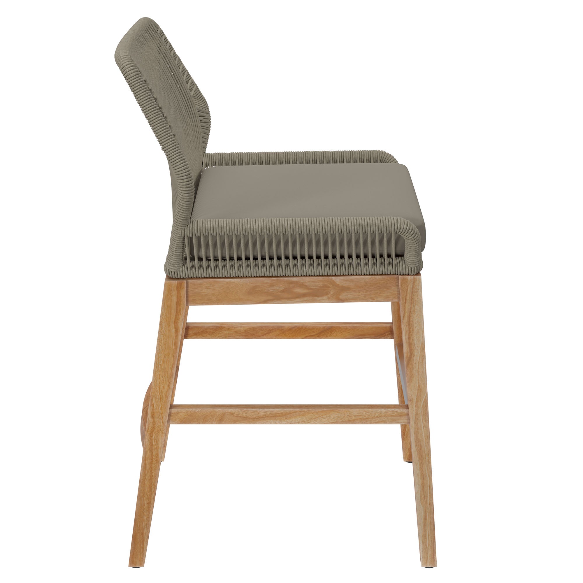 Wellspring Outdoor Patio Teak and Rope Counter Stool, Light Gray Greige