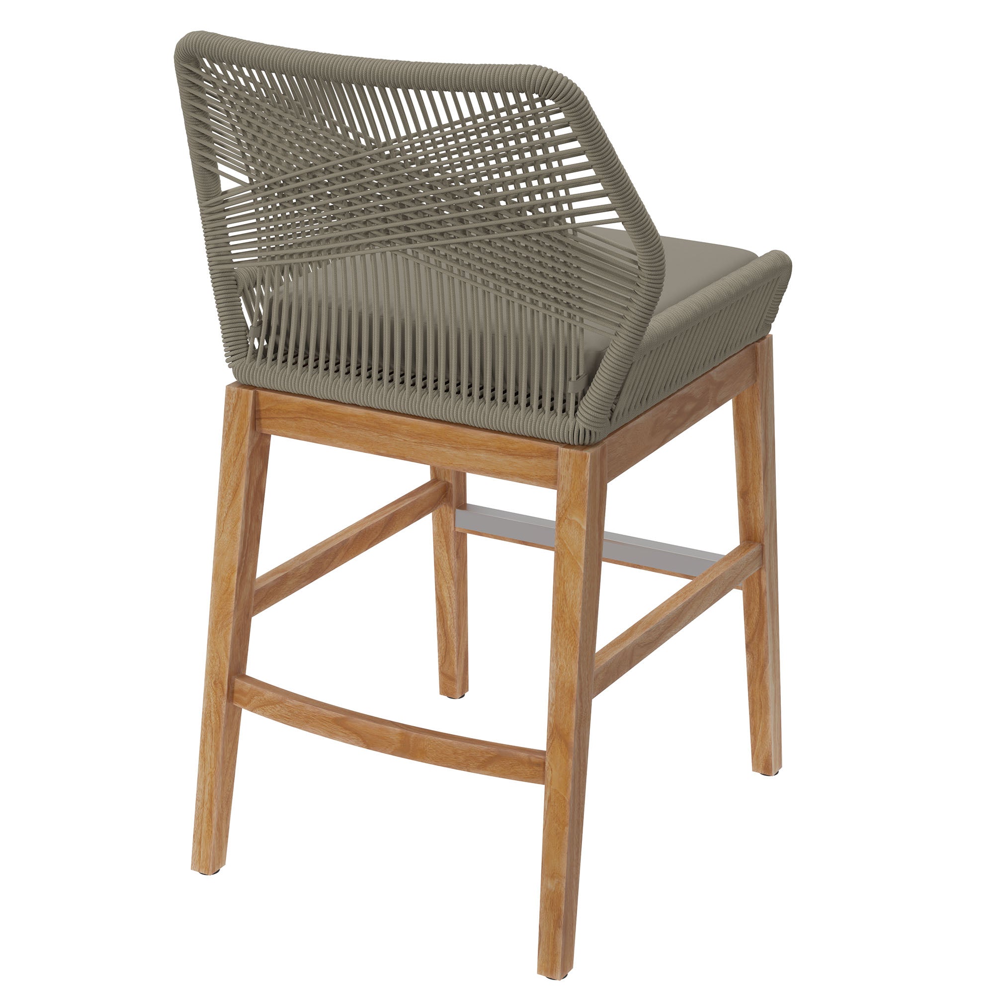 Wellspring Outdoor Patio Teak and Rope Counter Stool, Light Gray Greige