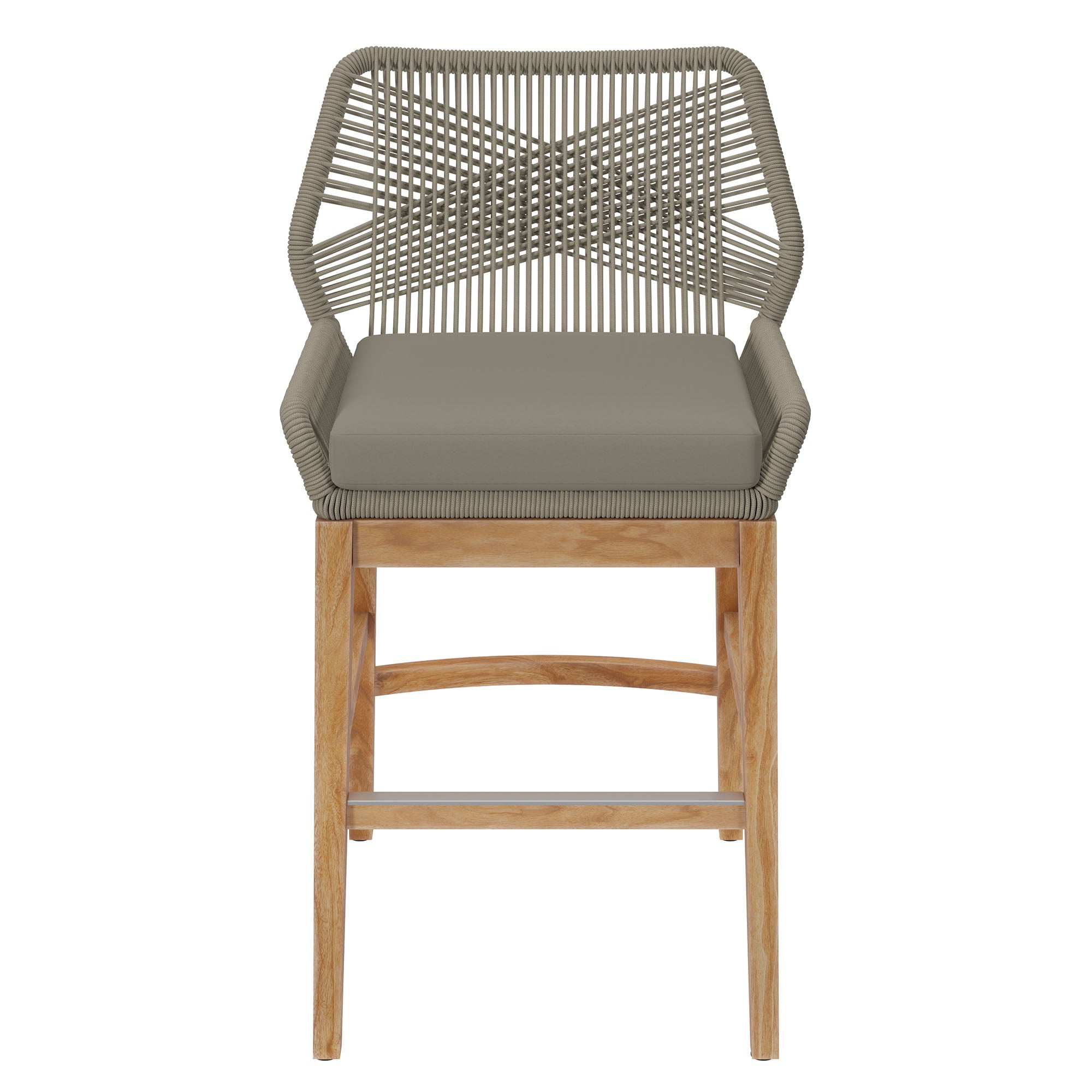 Wellspring Outdoor Patio Teak and Rope Counter Stool, Light Gray Greige