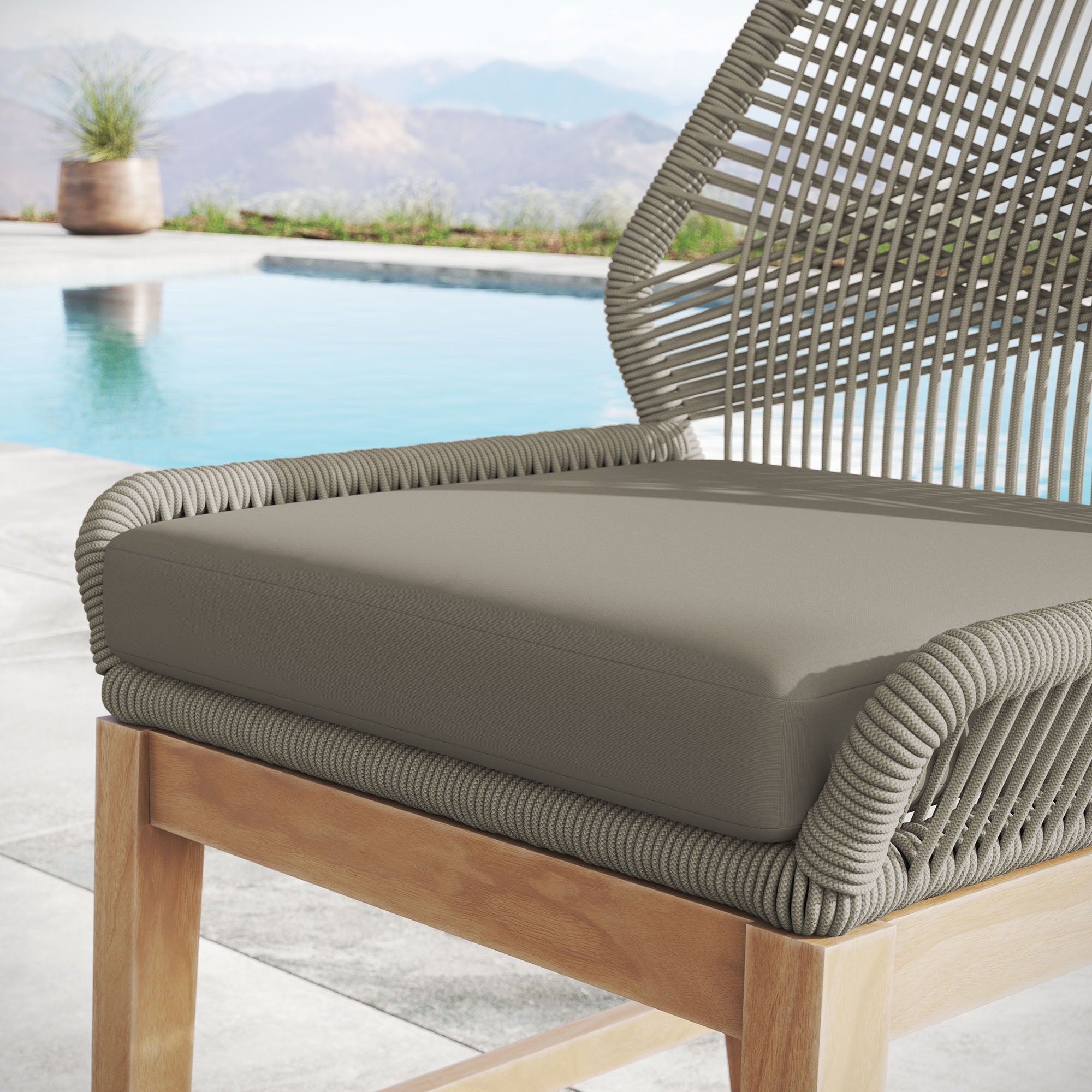 Wellspring Outdoor Patio Teak and Rope Counter Stool, Light Gray Greige