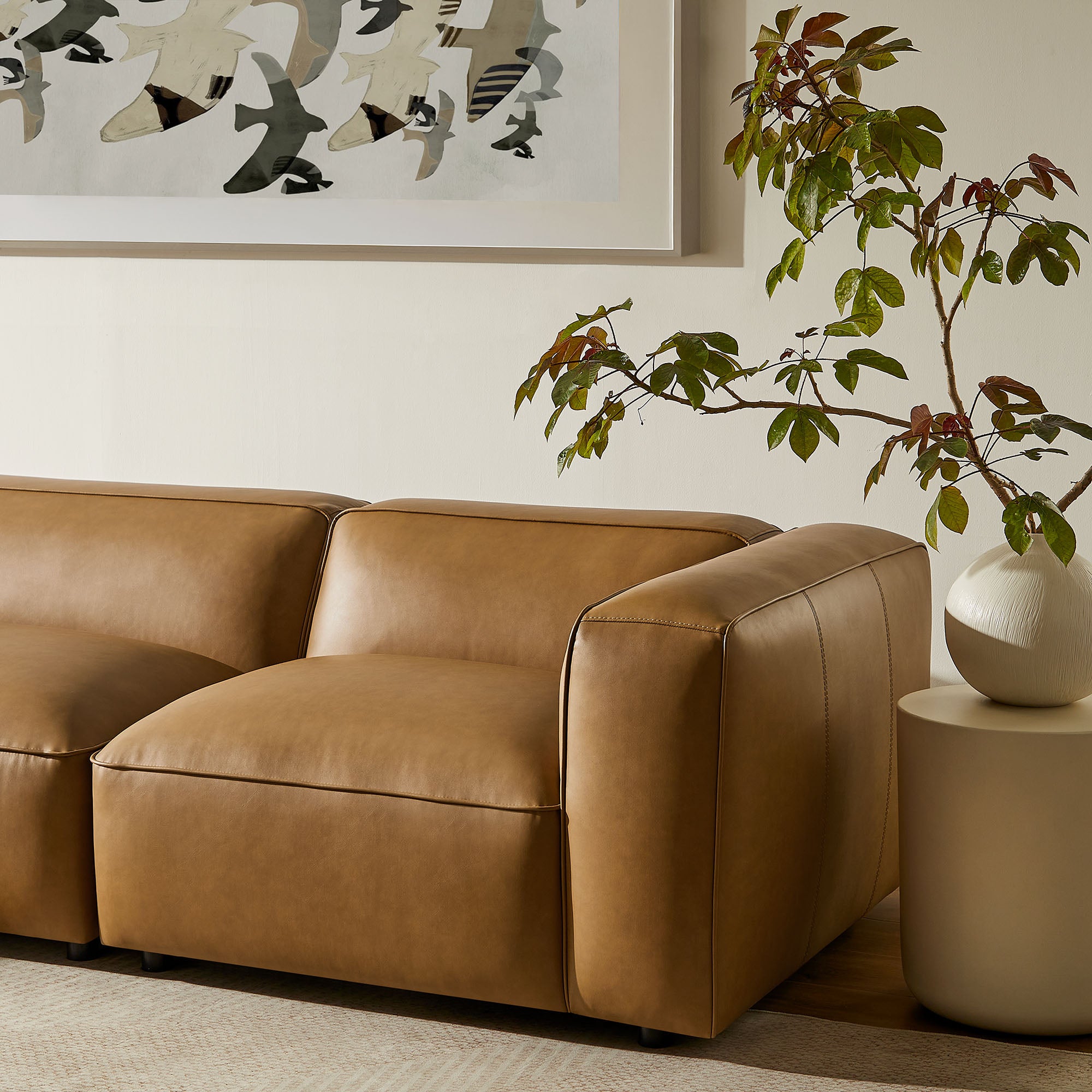 Auren 4-Piece Vegan Leather Modular Sofa Set, Camel