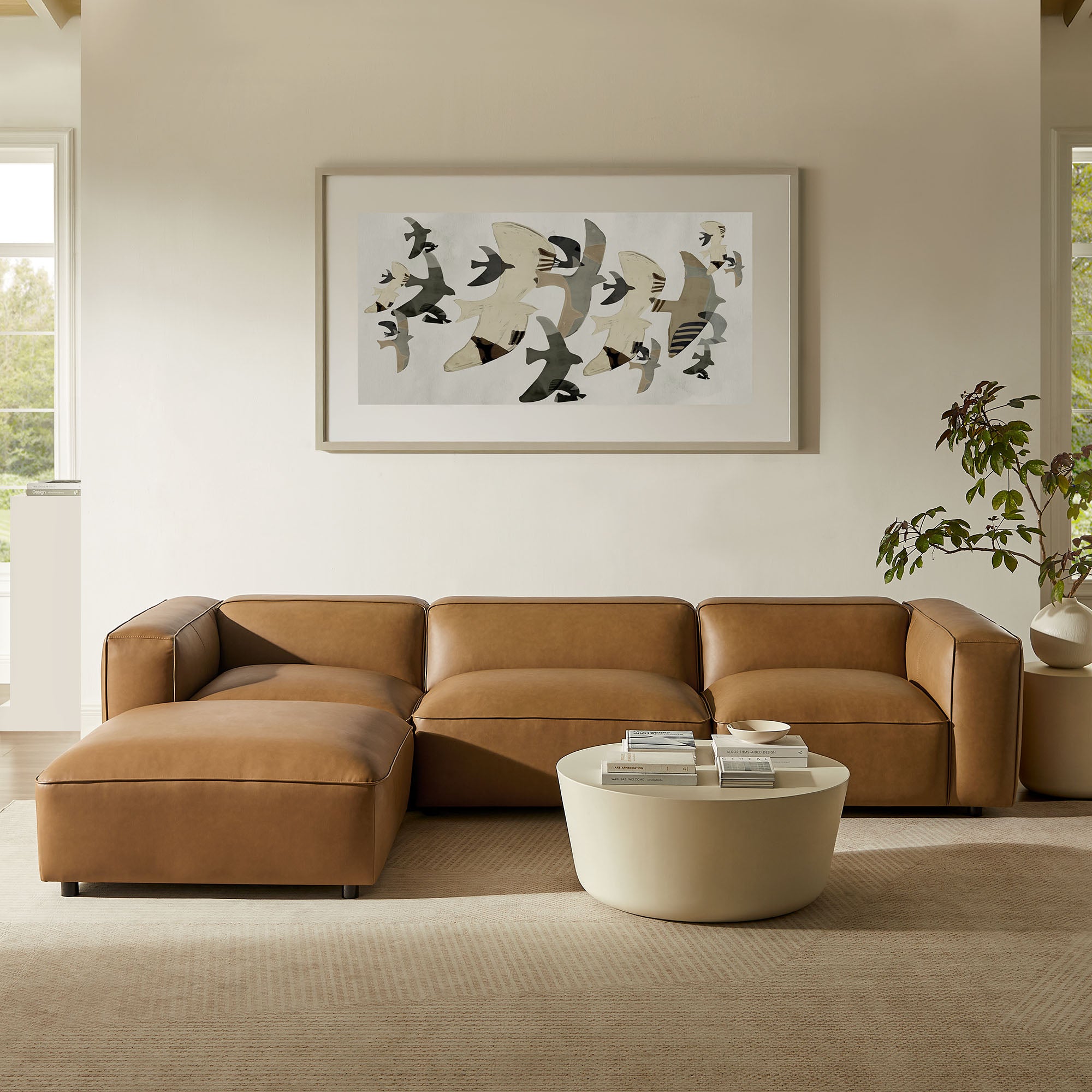 Auren 4-Piece Vegan Leather Modular Sofa Set, Camel