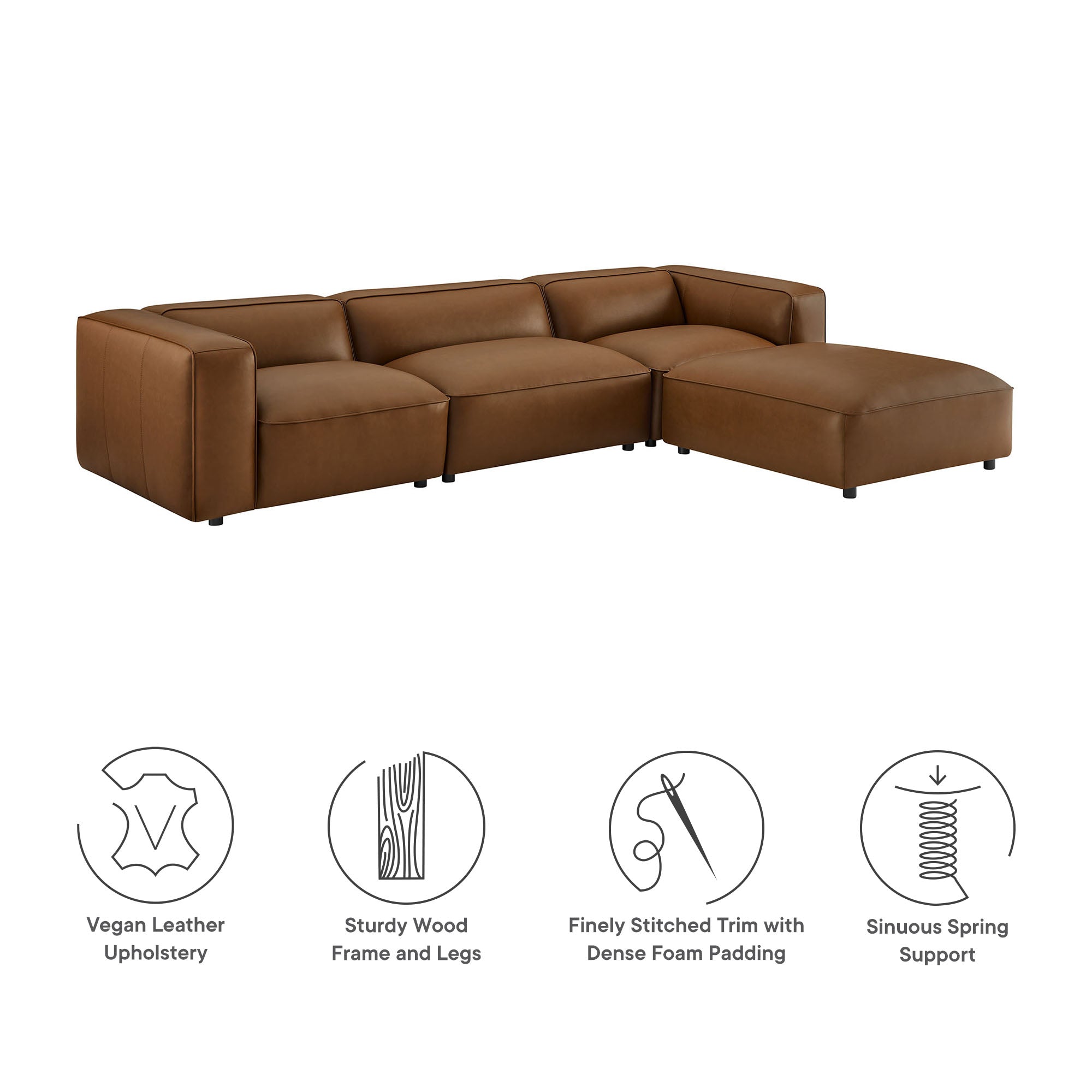 Auren 4-Piece Vegan Leather Modular Sofa Set, Coffee