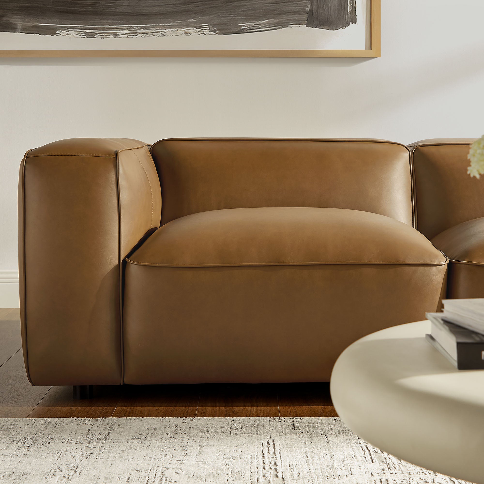 Auren 5-Piece Upholstered Vegan Leather Modular L-Shaped Sofa, Camel