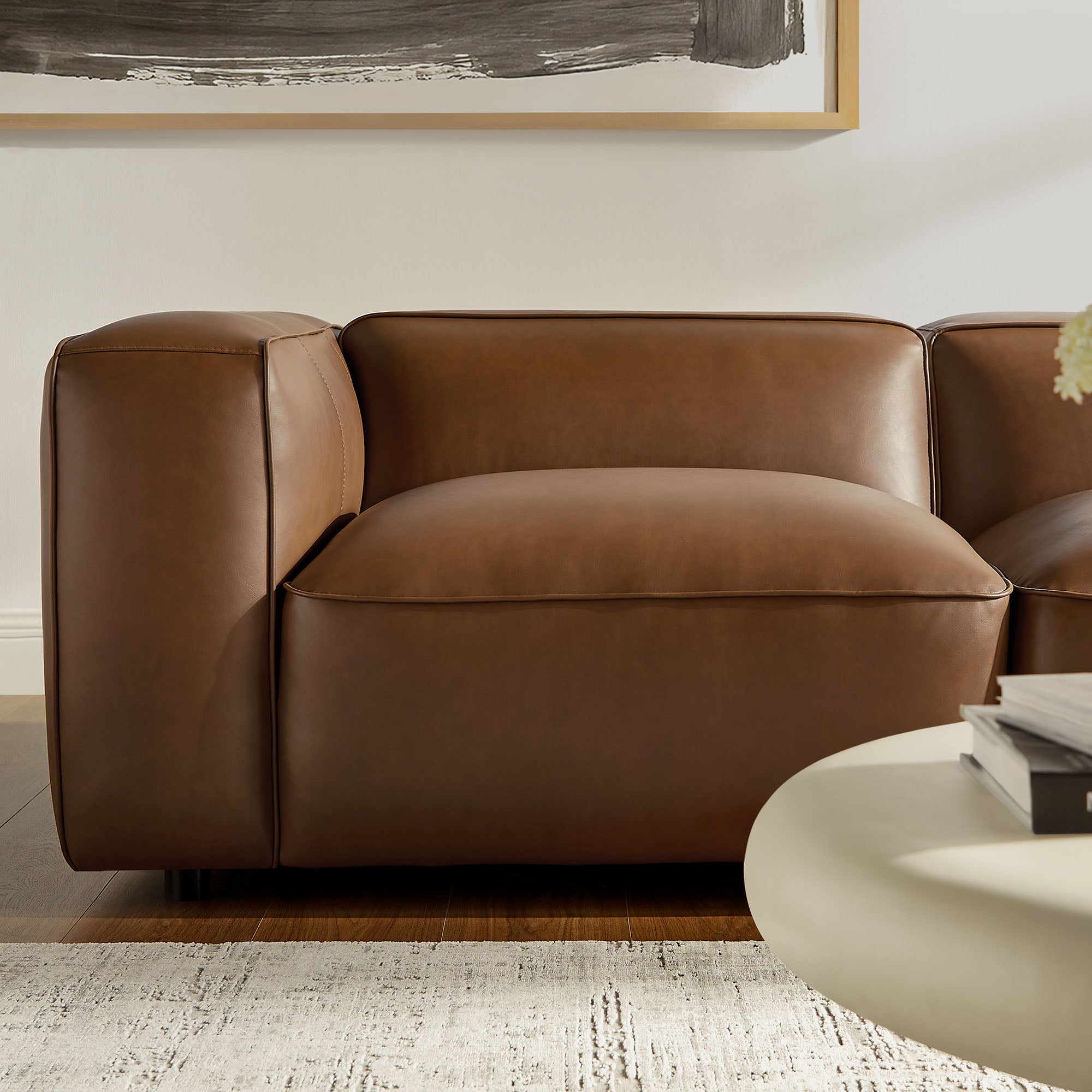 Auren 5-Piece Upholstered Vegan Leather Modular L-Shaped Sofa, Coffee