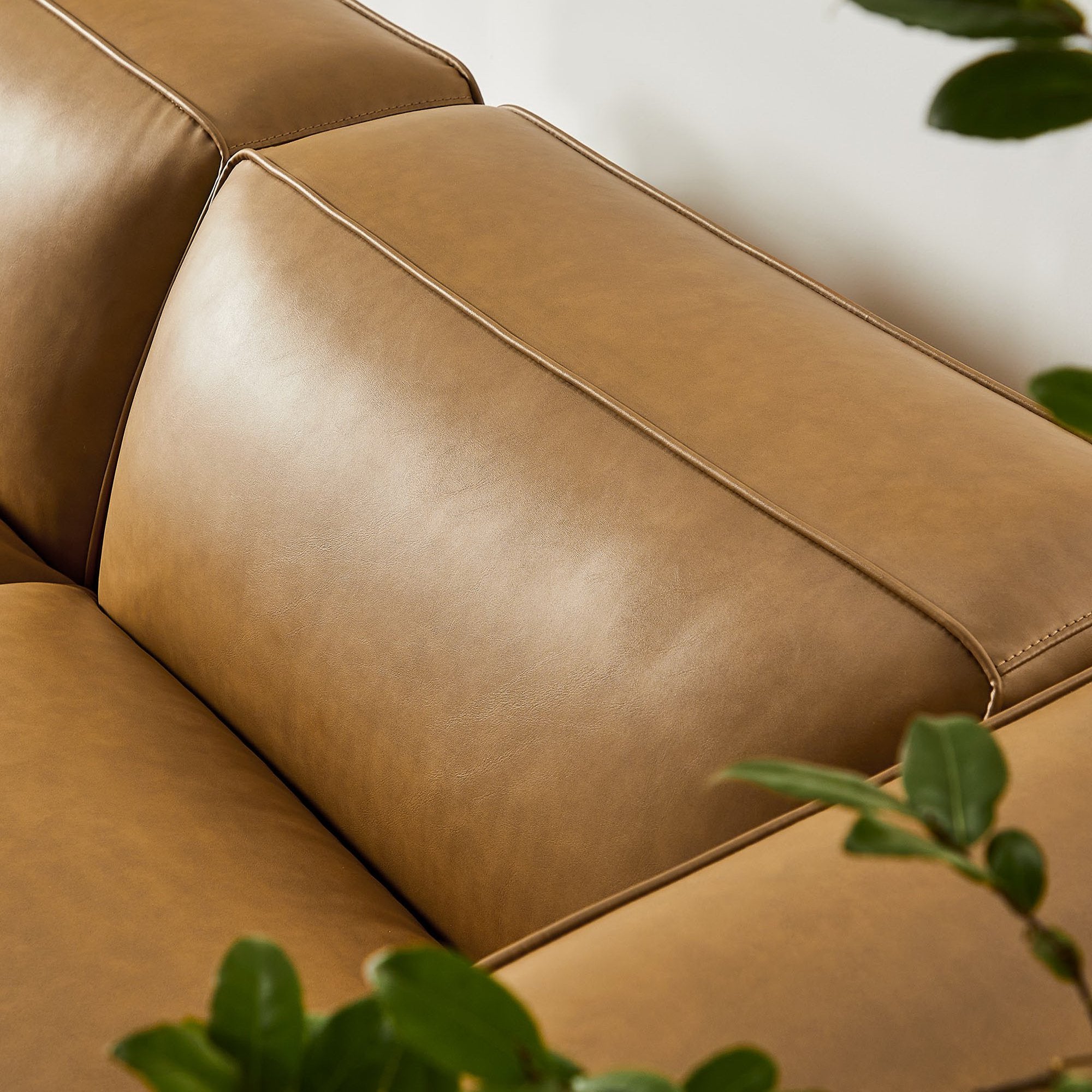 Auren 3-Piece Upholstered Vegan Leather Modular Loveseat with Ottoman, Camel