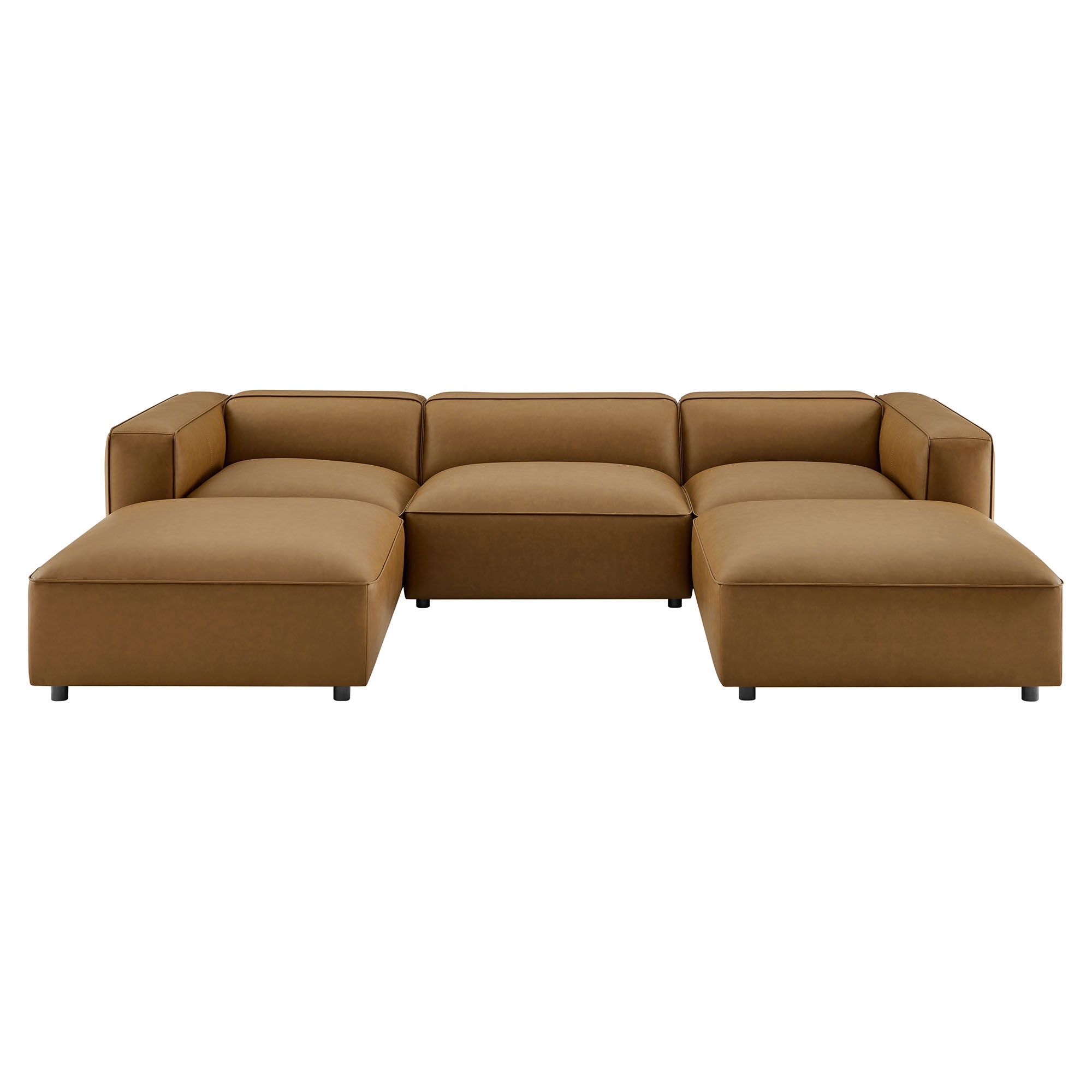Auren 5-Piece Upholstered Vegan Leather Modular U-Shaped Sofa, Camel