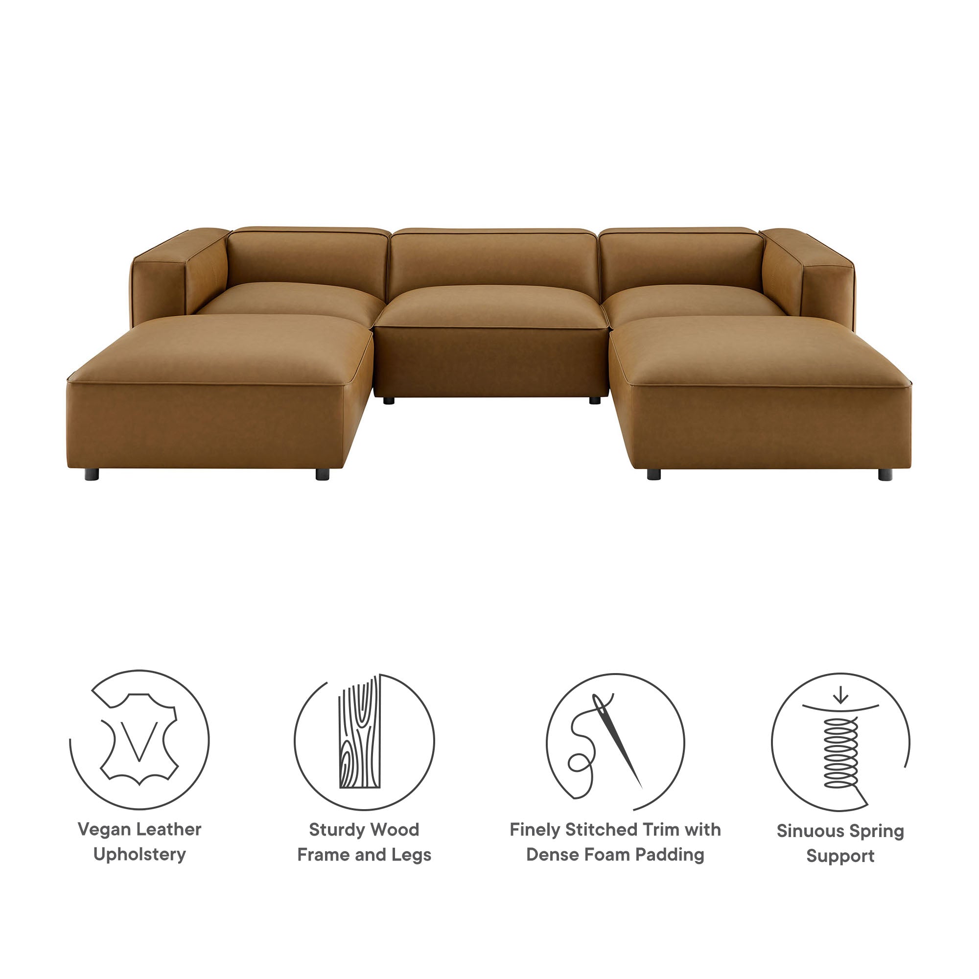 Auren 5-Piece Upholstered Vegan Leather Modular U-Shaped Sofa, Camel