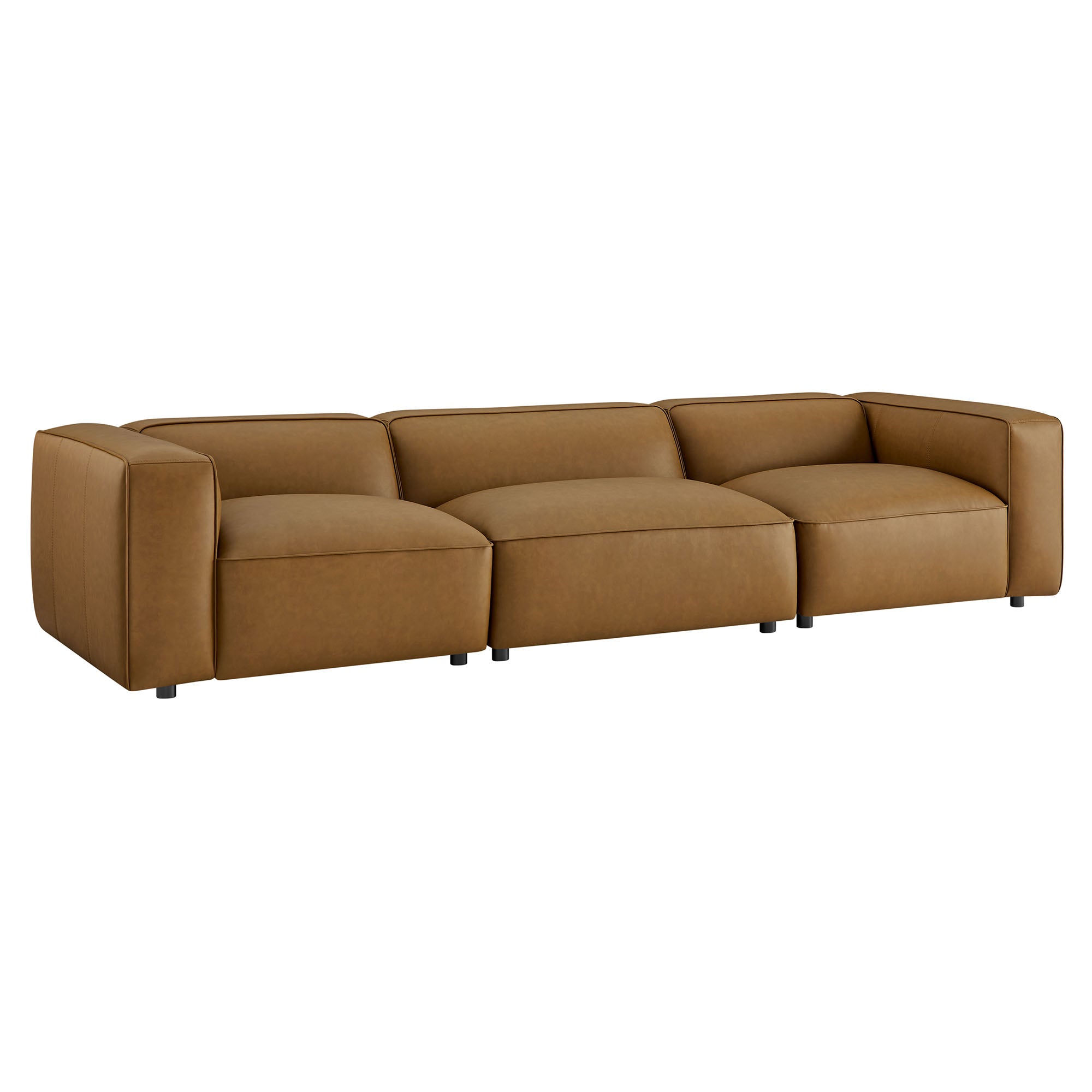 Auren 3-Piece Upholstered Vegan Leather Modular Sofa, Camel