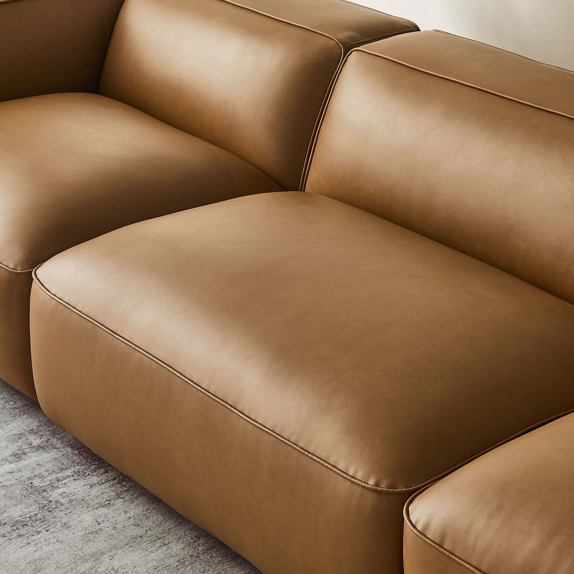 Auren 3-Piece Upholstered Vegan Leather Modular Sofa, Camel
