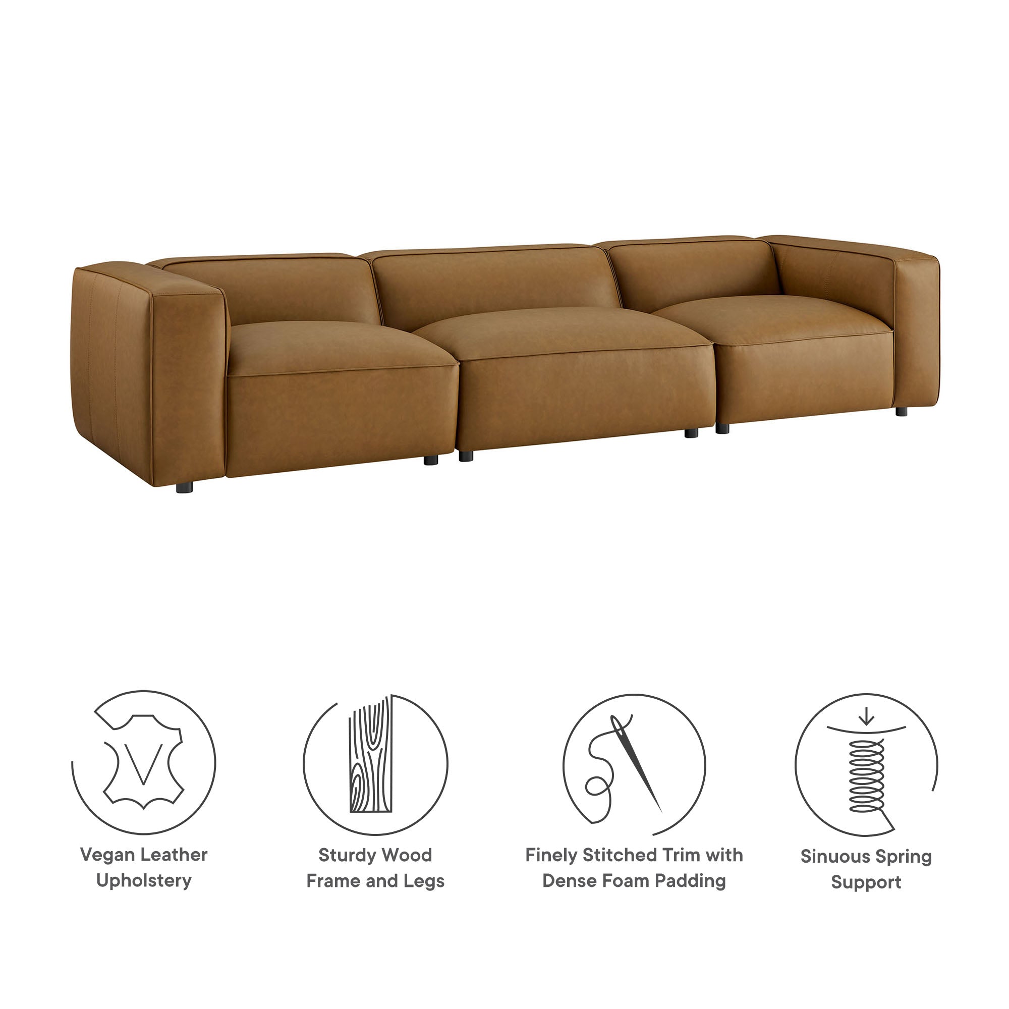 Auren 3-Piece Upholstered Vegan Leather Modular Sofa, Camel