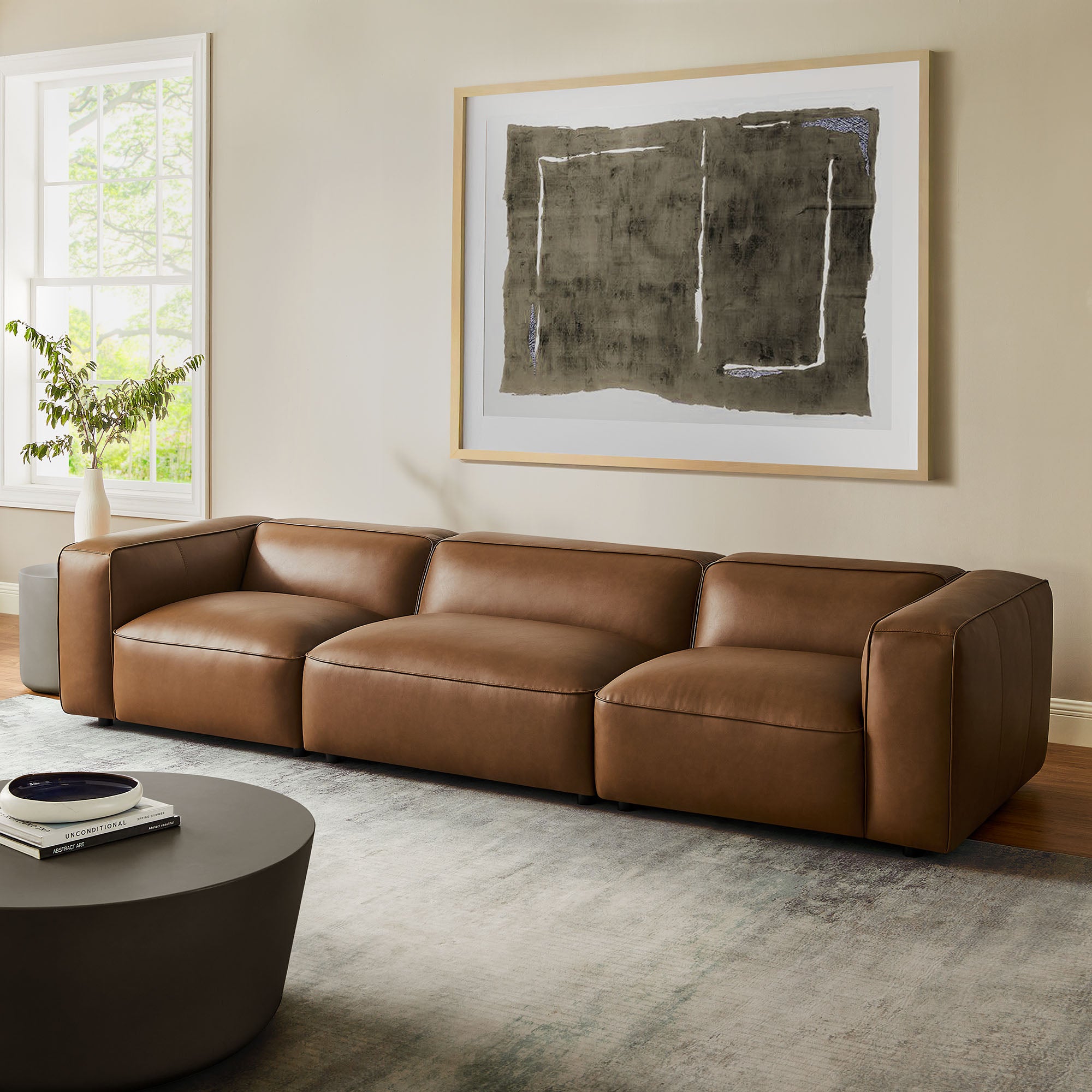 Auren 3-Piece Upholstered Vegan Leather Modular Sofa, Coffee