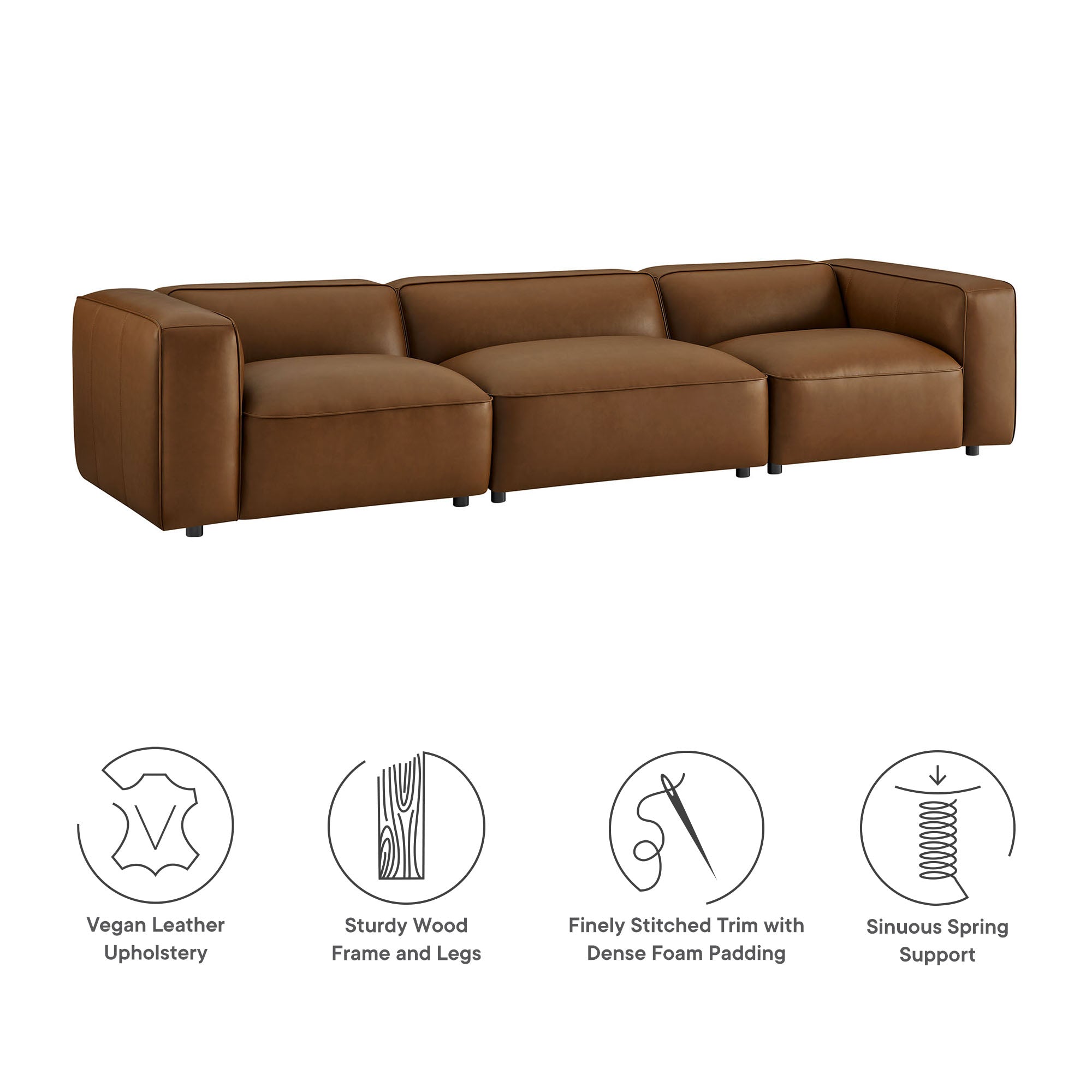 Auren 3-Piece Upholstered Vegan Leather Modular Sofa, Coffee