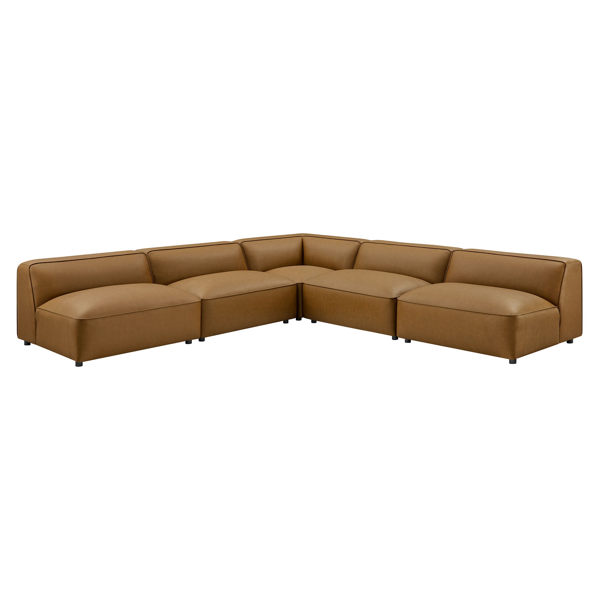 Auren 5-Piece Upholstered Armless L-Shaped Vegan Leather Modular Sofa, Camel