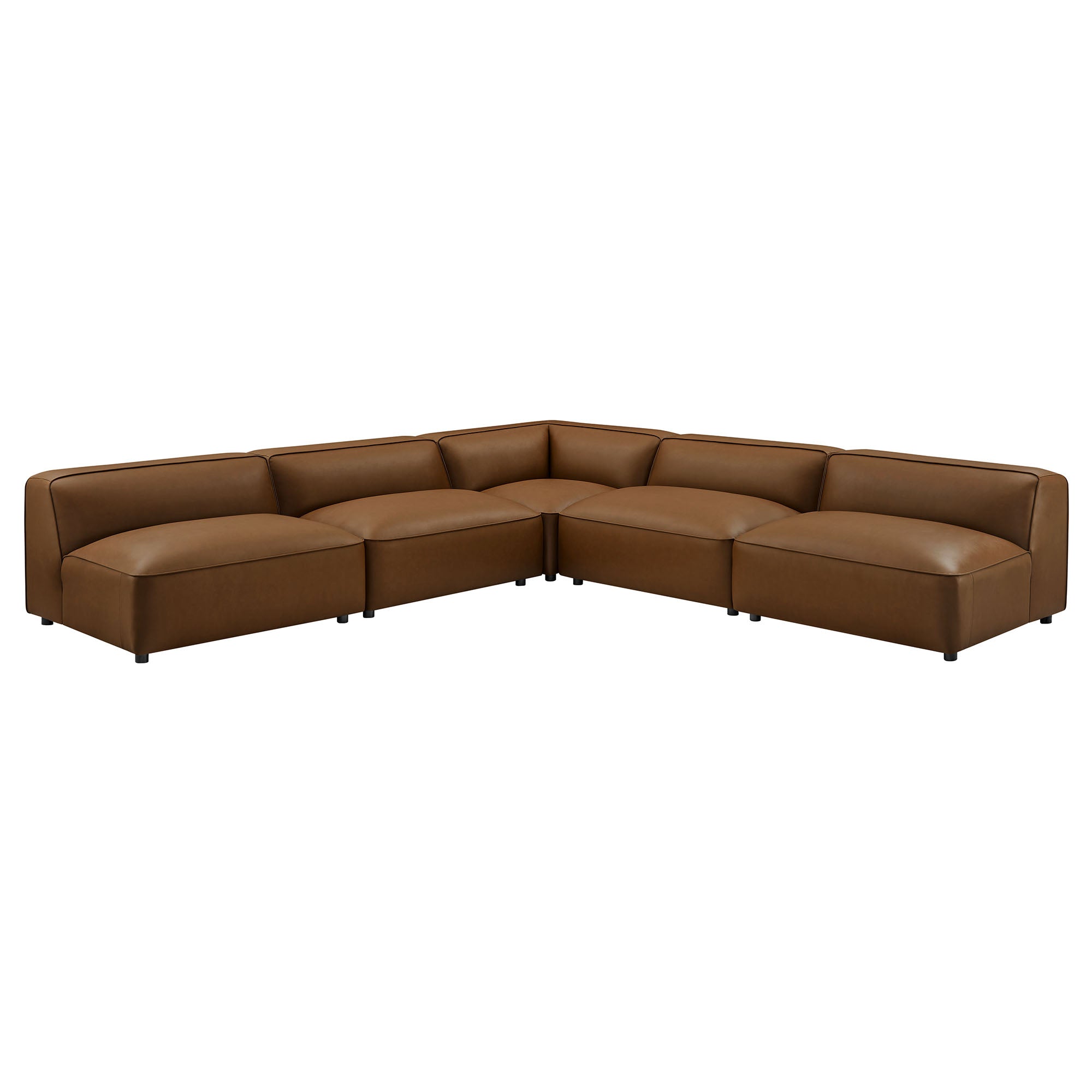 Auren 5-Piece Upholstered Armless L-Shaped Vegan Leather Modular Sofa, Coffee