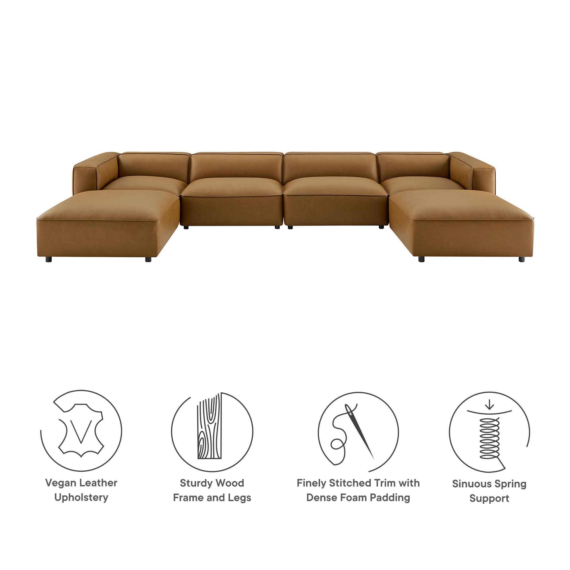 Auren 6-Piece Upholstered Vegan Leather Modular Sofa, Camel