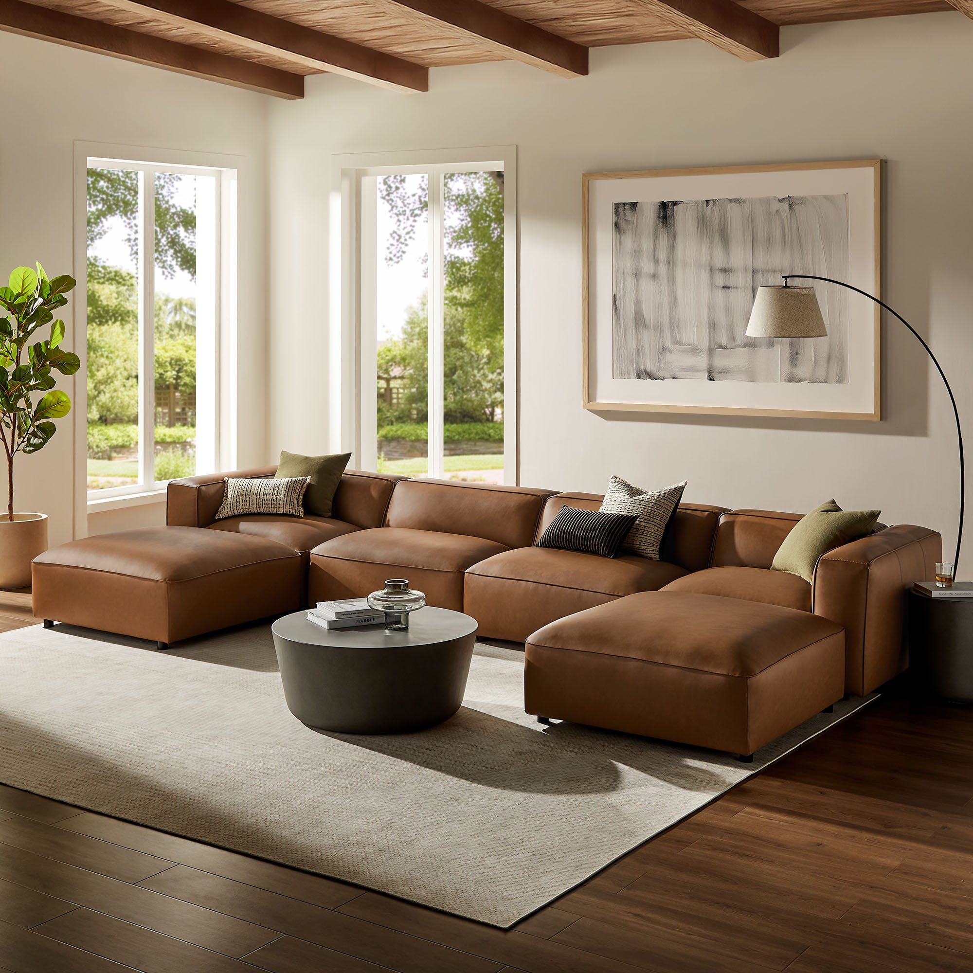 Auren 6-Piece Upholstered Vegan Leather Modular Sofa, Coffee