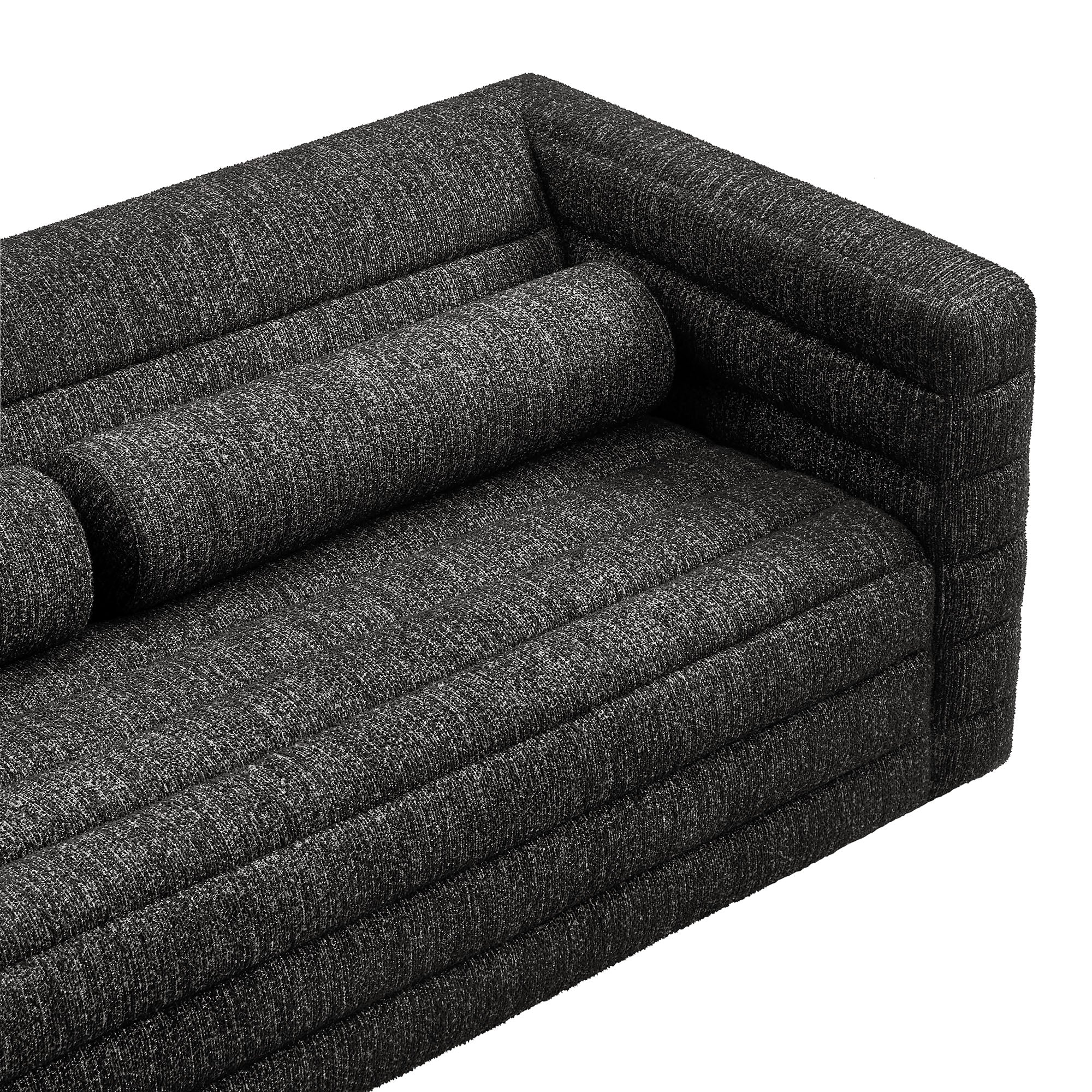 Relle Channel Tufted Boucle Upholstered Sofa, Charcoal