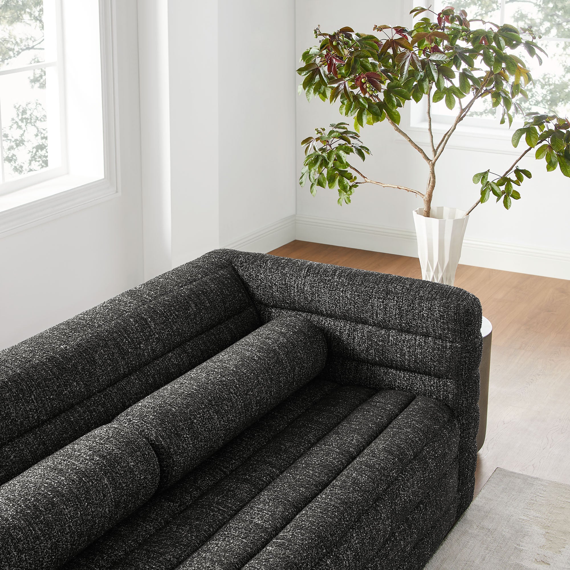 Relle Channel Tufted Boucle Upholstered Sofa, Charcoal