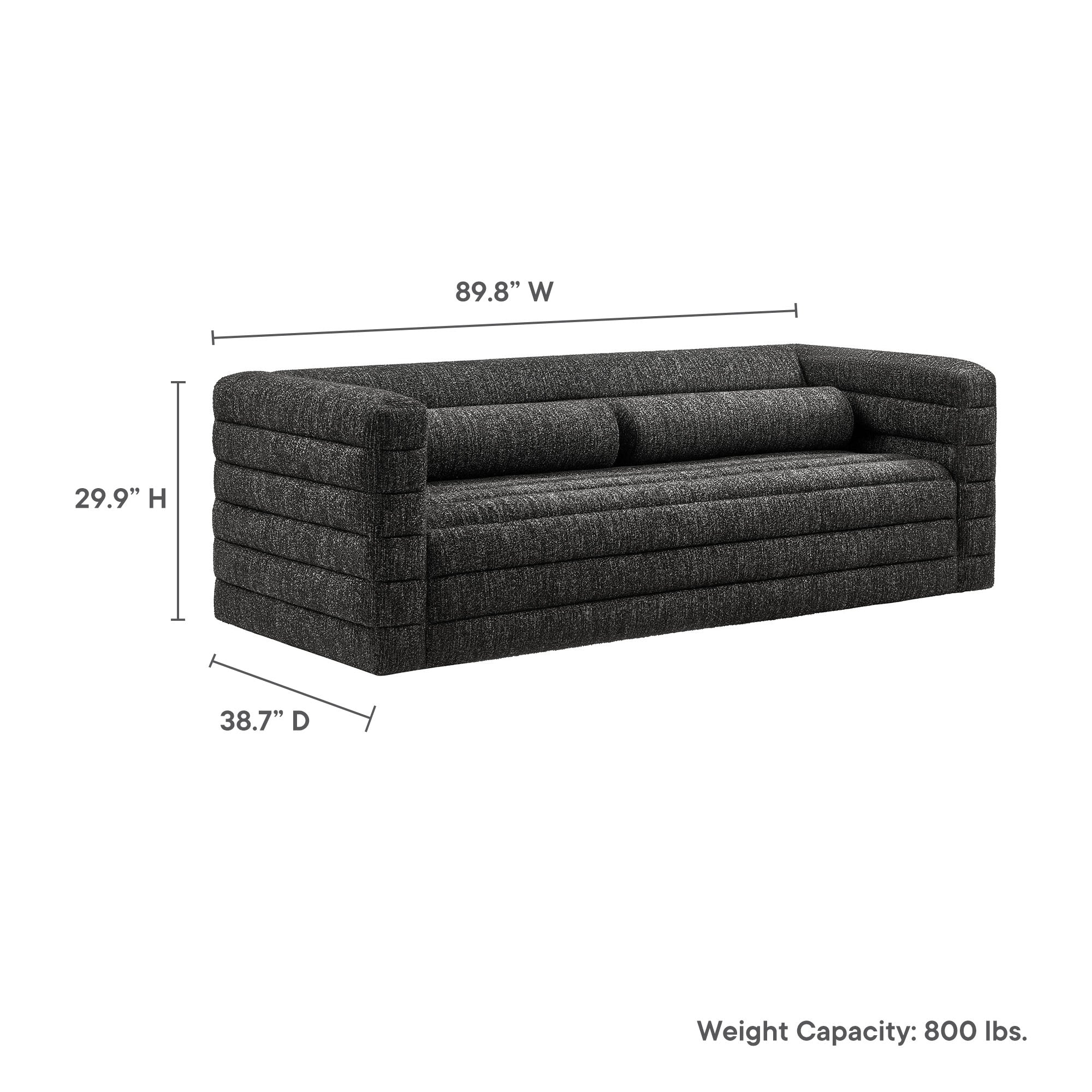 Relle Channel Tufted Boucle Upholstered Sofa, Charcoal