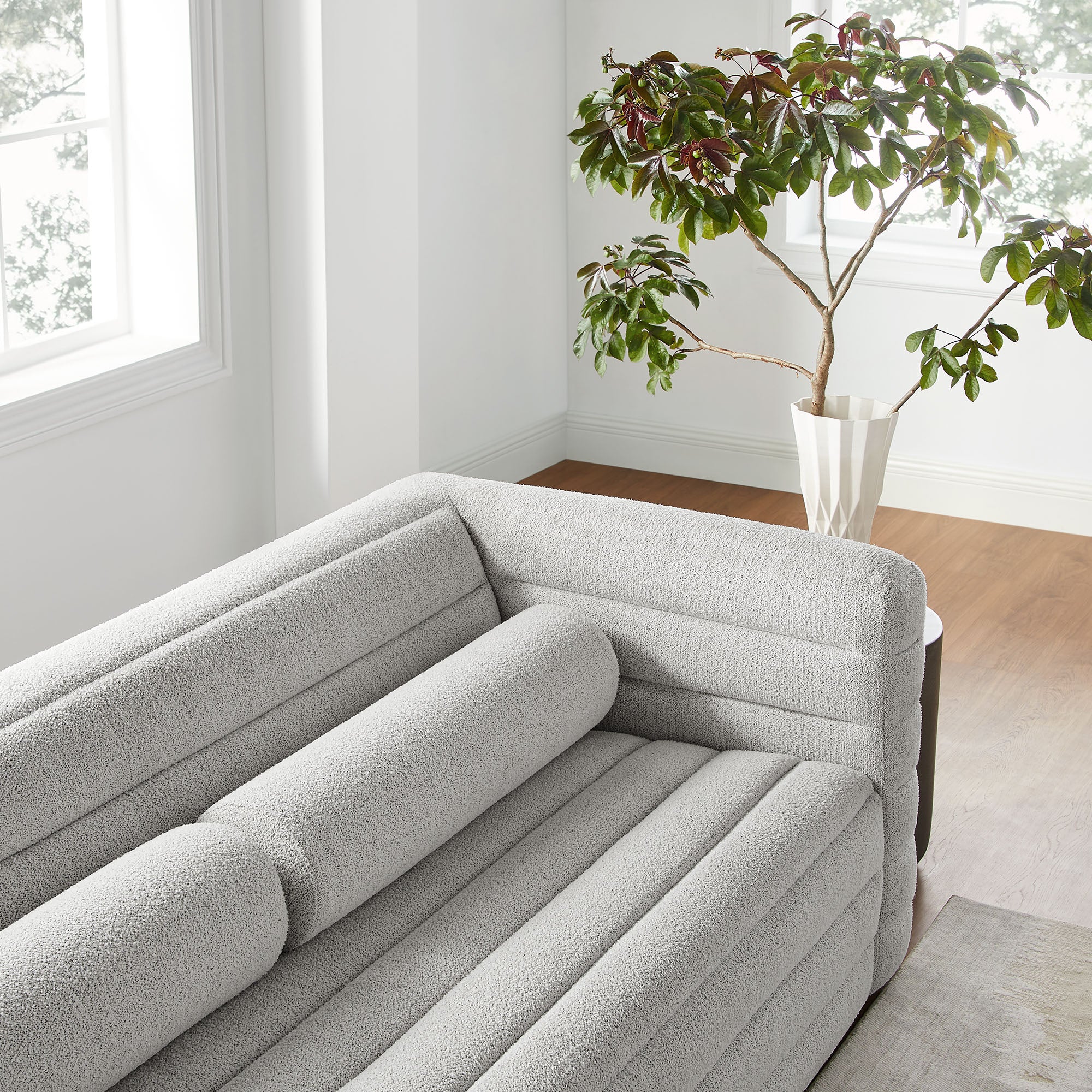 Relle Channel Tufted Boucle Upholstered Sofa, Newsprint