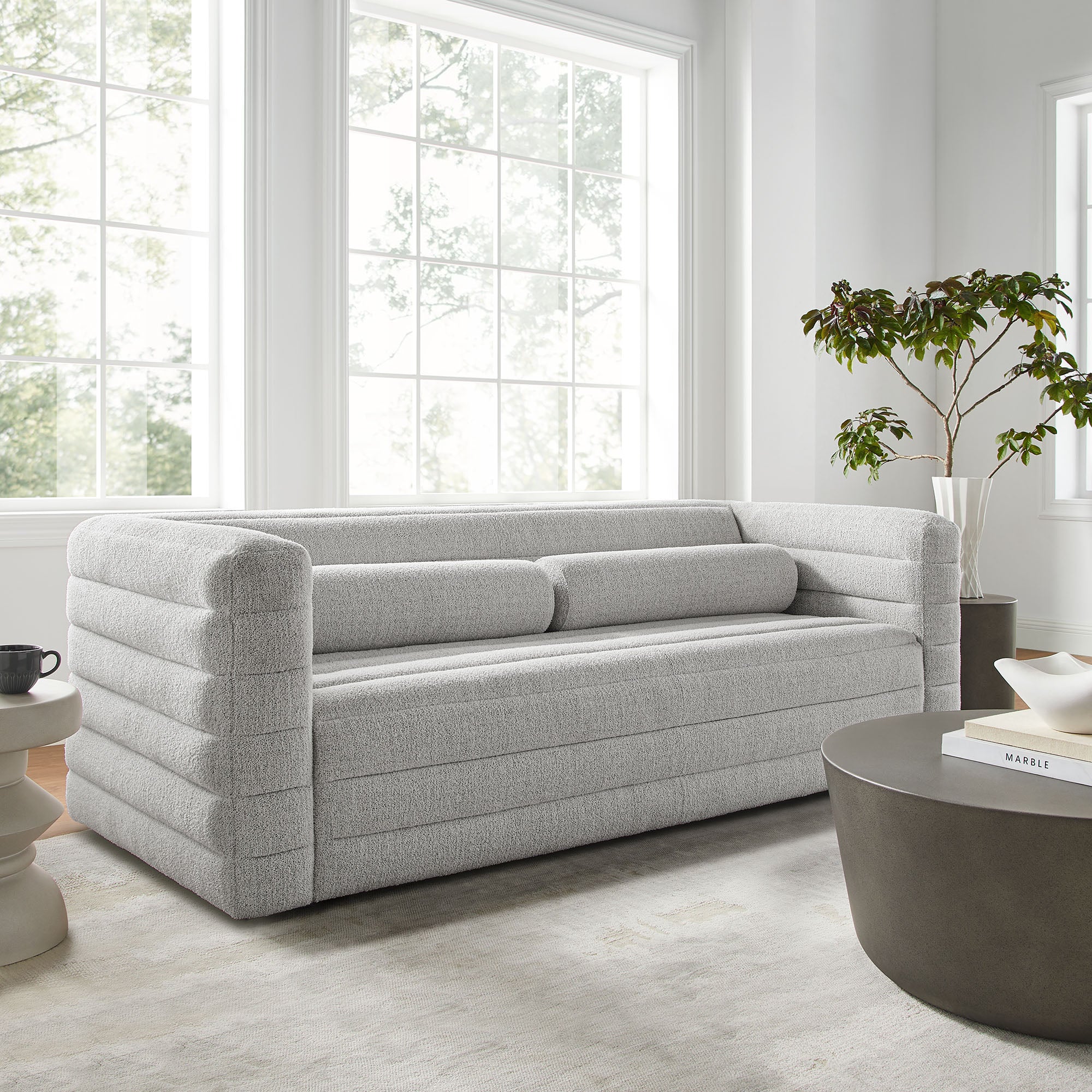Relle Channel Tufted Boucle Upholstered Sofa, Newsprint
