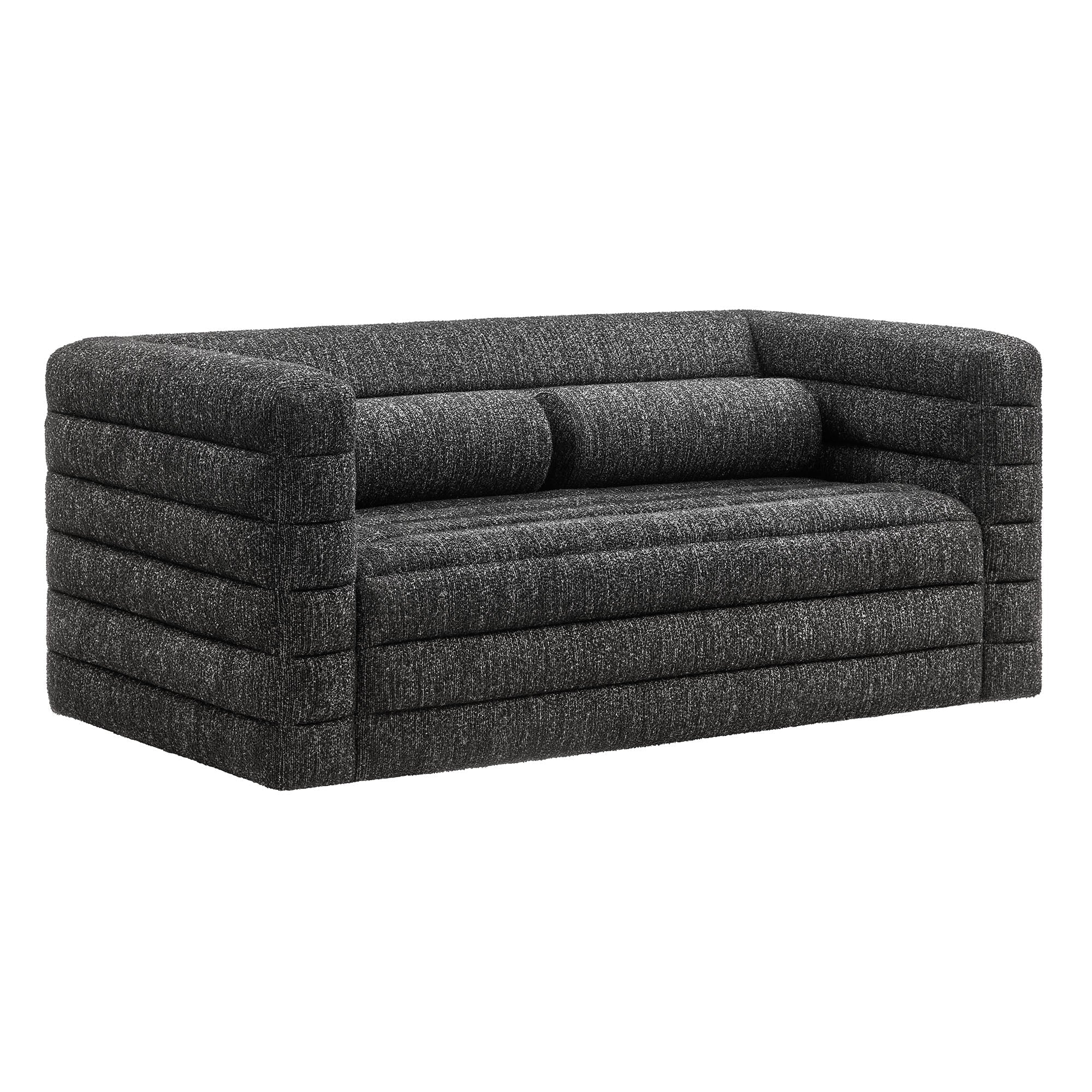 Relle Channel Tufted Boucle Upholstered Loveseat, Charcoal