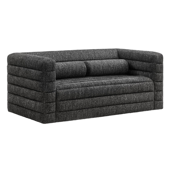 Relle Channel Tufted Boucle Upholstered Loveseat, Charcoal