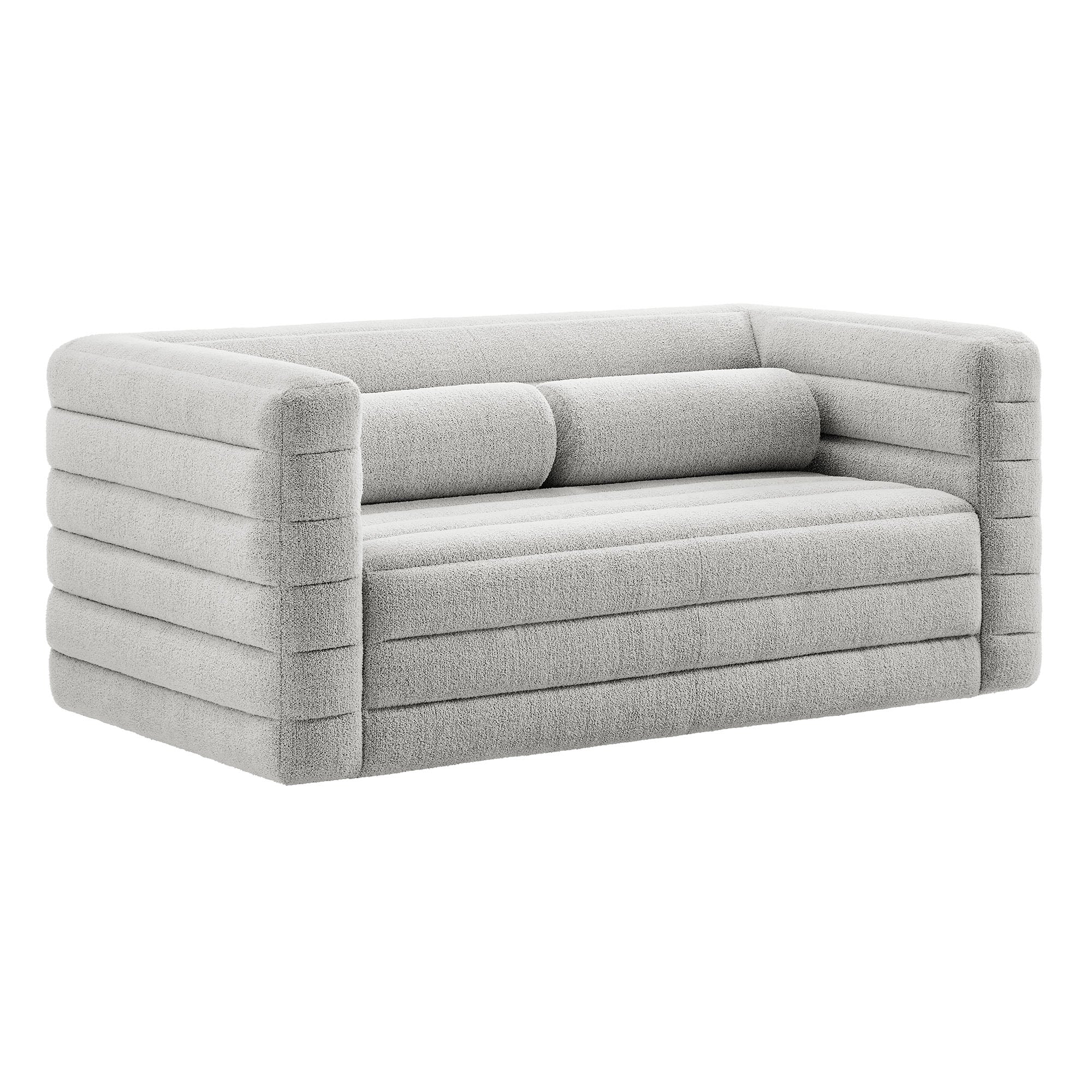 Relle Channel Tufted Boucle Upholstered Loveseat, Newsprint