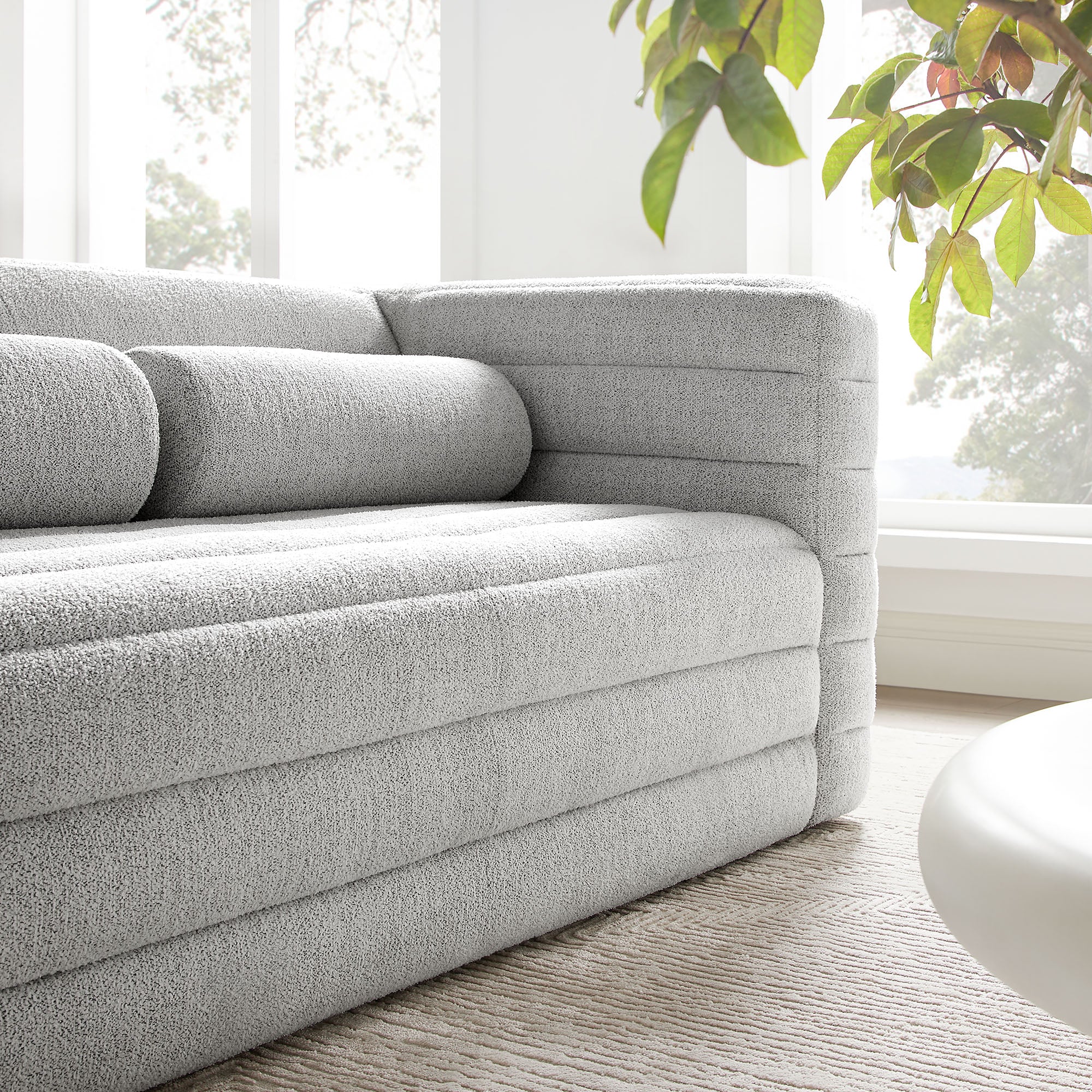 Relle Channel Tufted Boucle Upholstered Loveseat, Newsprint