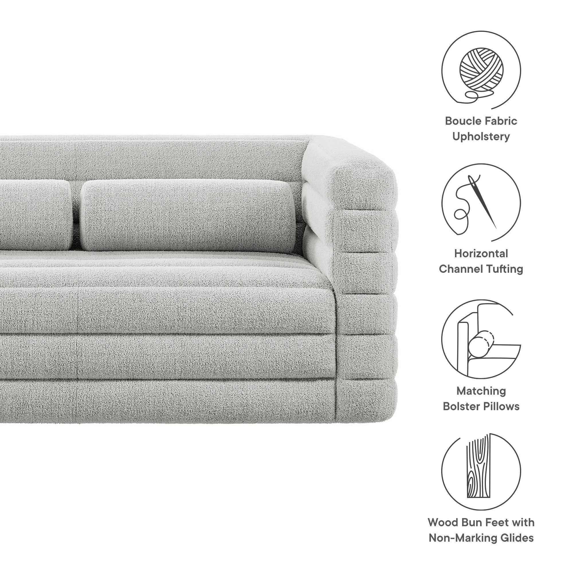 Relle Channel Tufted Boucle Upholstered Loveseat, Newsprint