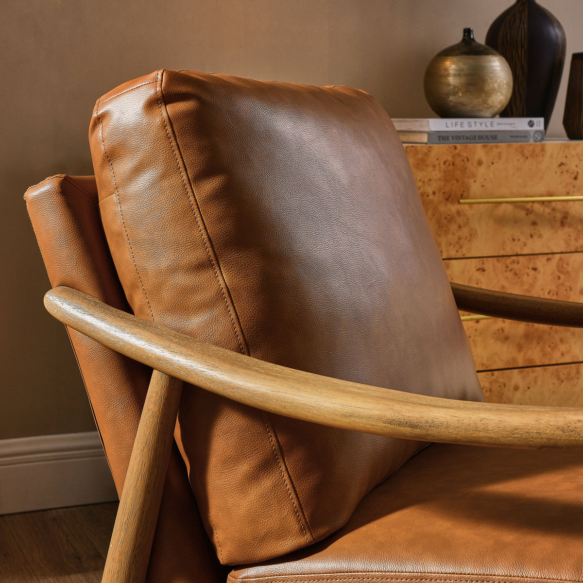 Langford Vegan Leather Accent Armchair, Tan Walnut