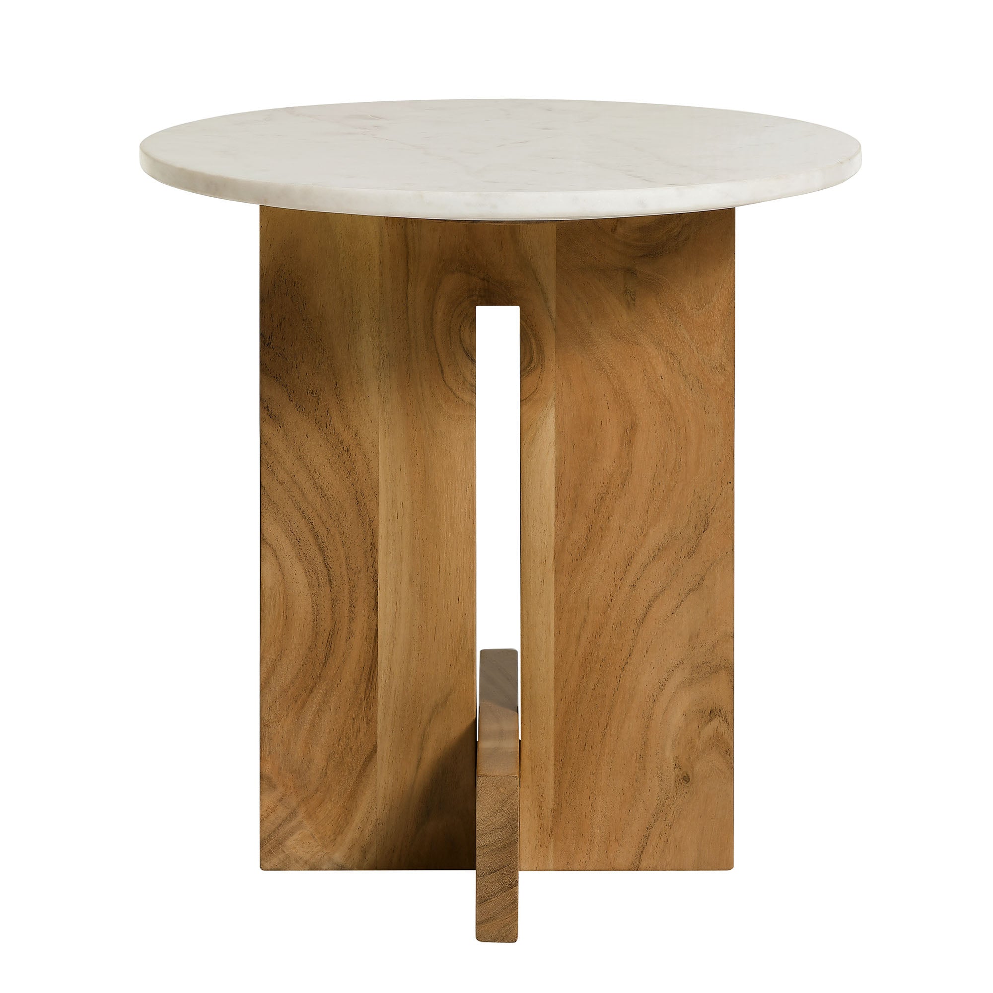 Tarin Acacia Wood and Marble Side Table, Natural