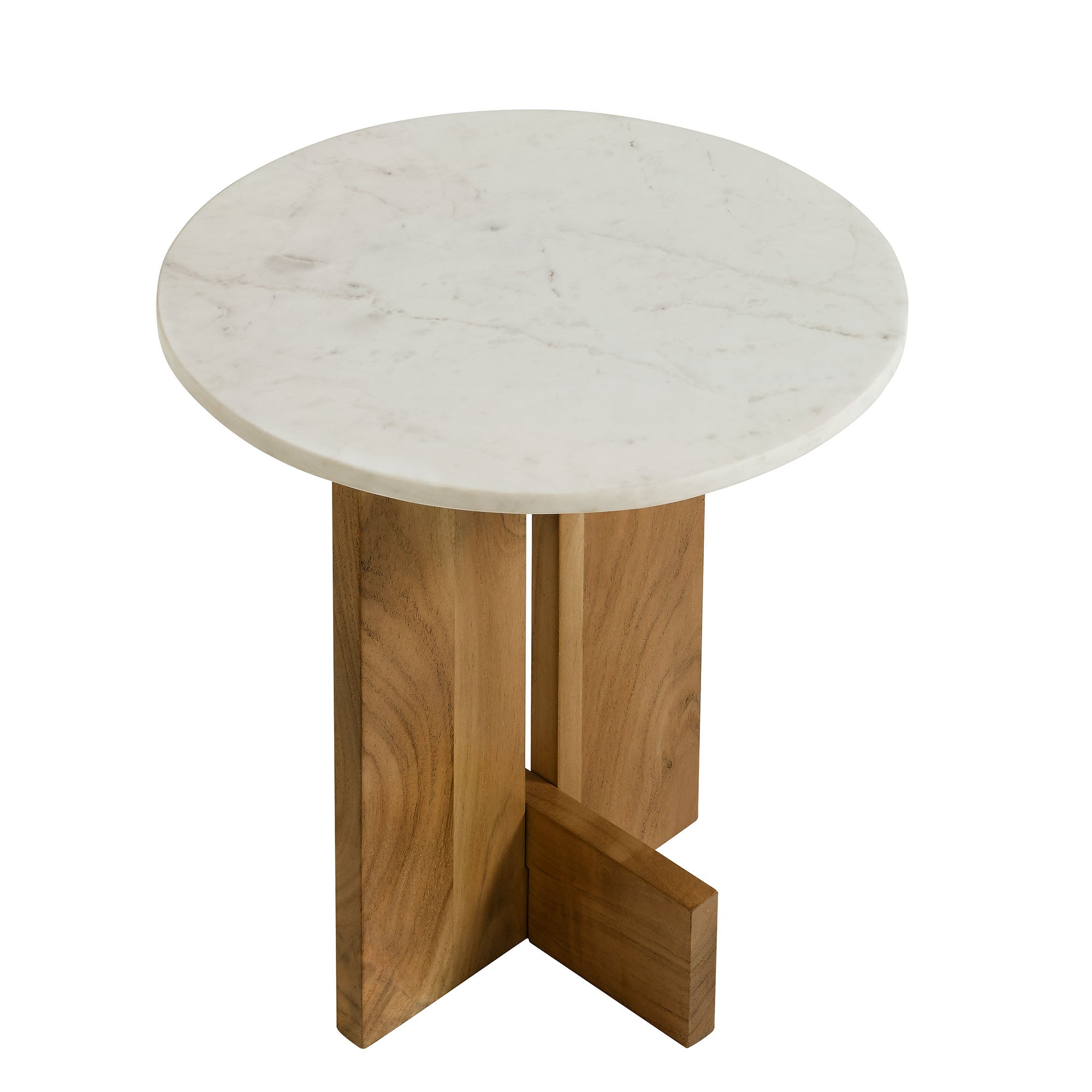 Tarin Acacia Wood and Marble Side Table, Natural