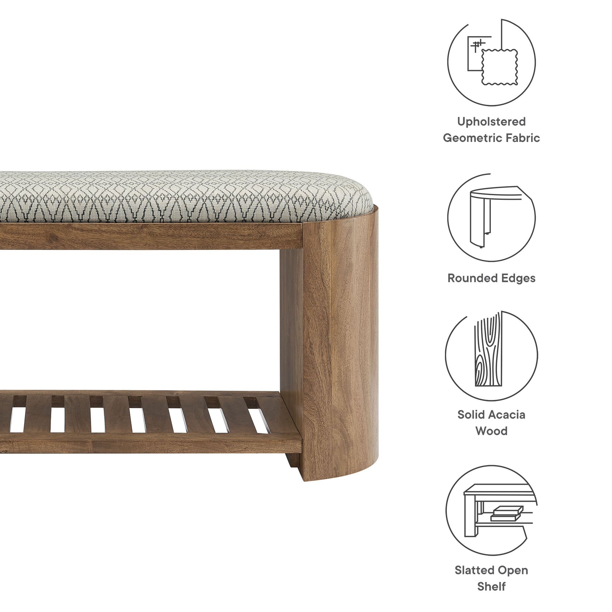 Ashby 45" Geometric Upholstered Bench, Natural Geometric