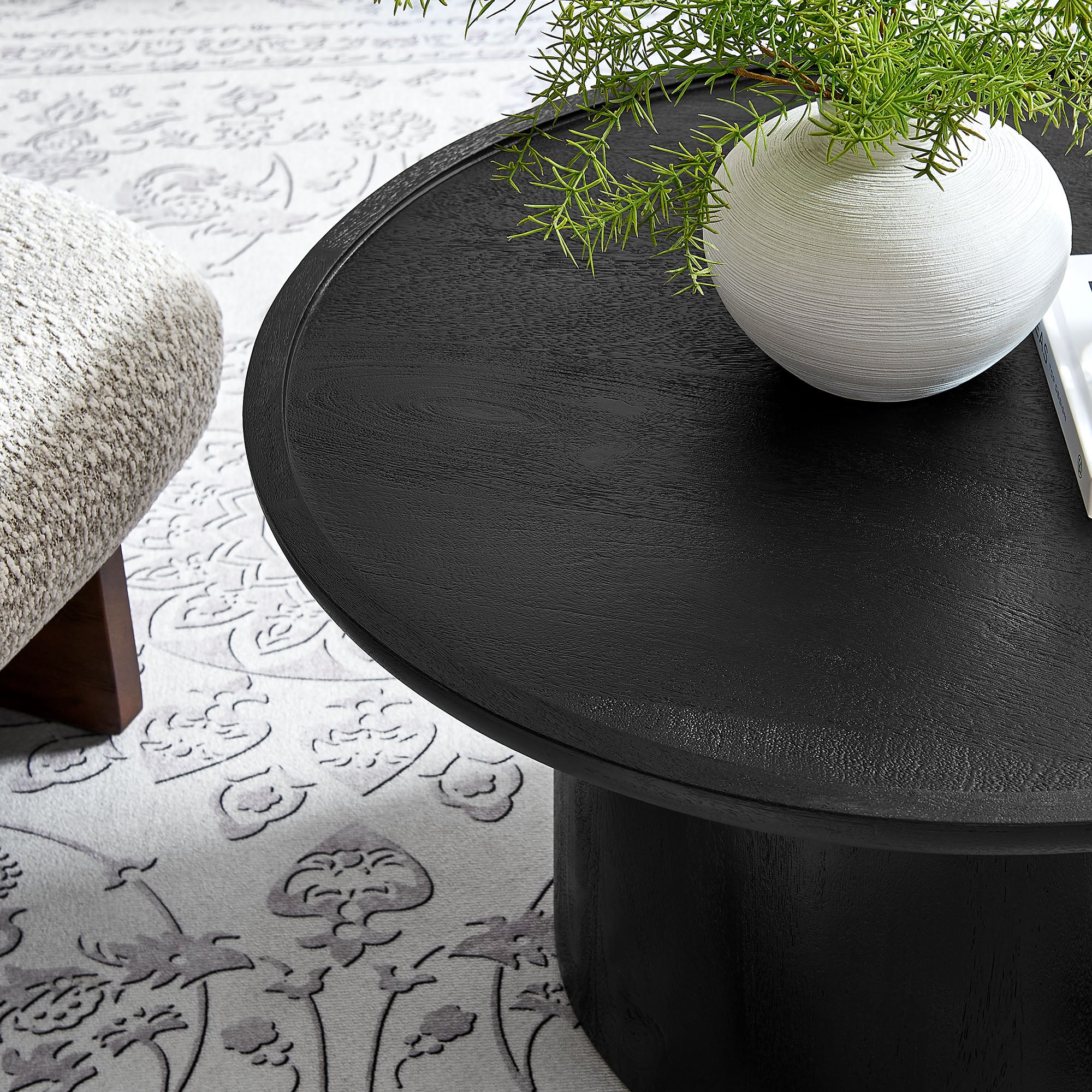 Holloway 30" Round Wood Coffee Table, Black