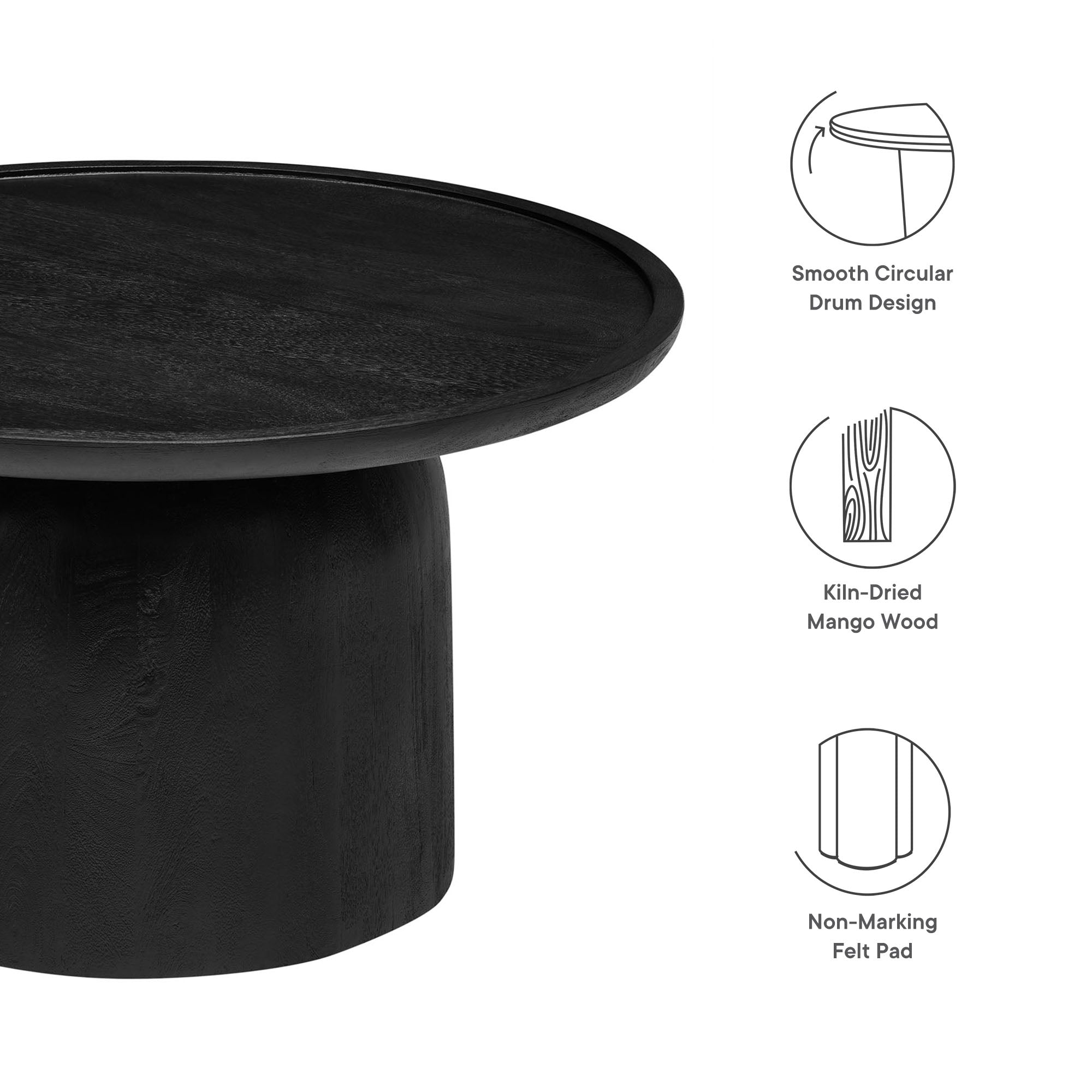 Holloway 30" Round Wood Coffee Table, Black