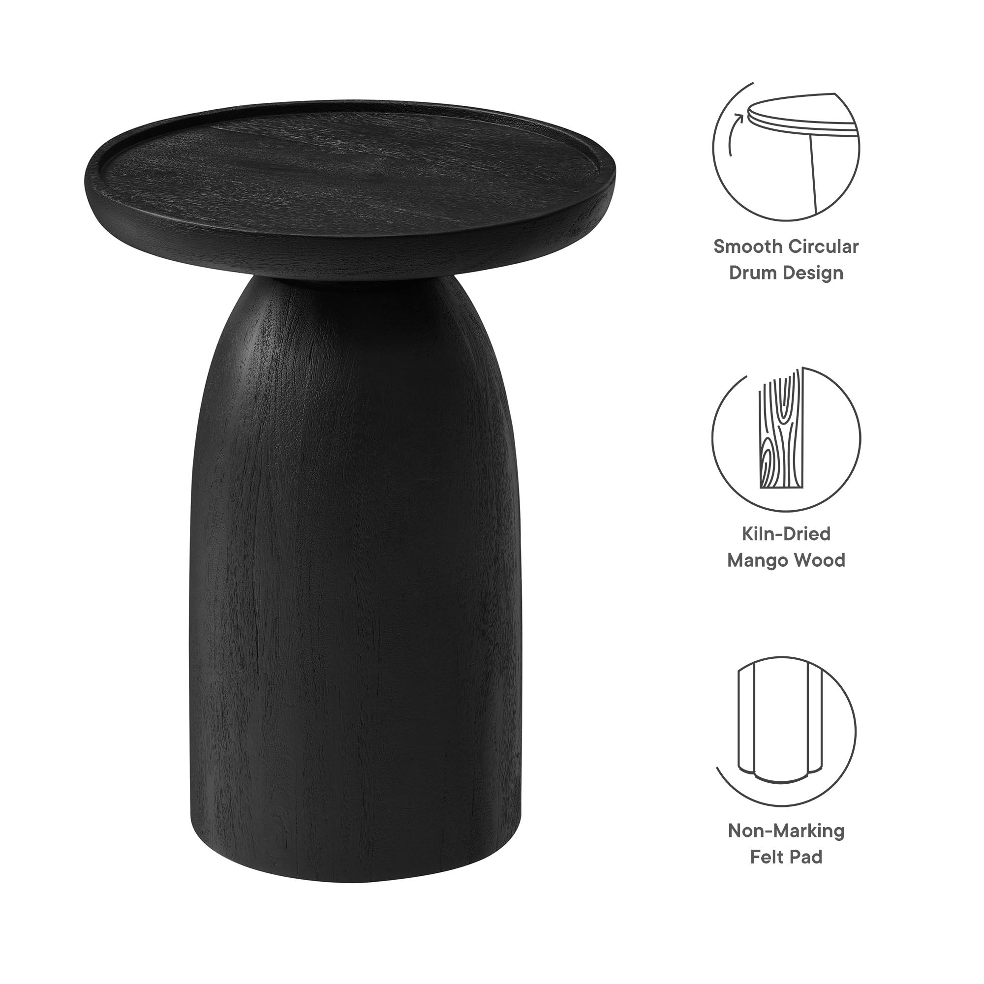 Holloway Round Wood Side Table, Black