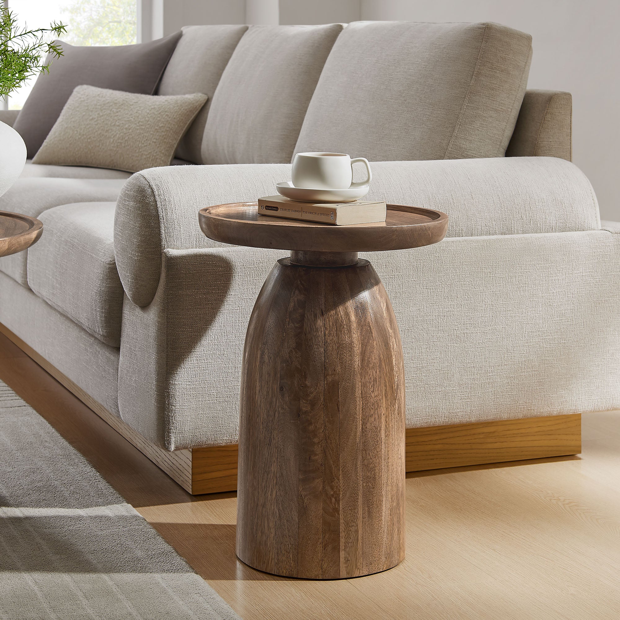 Holloway Round Wood Side Table, Walnut