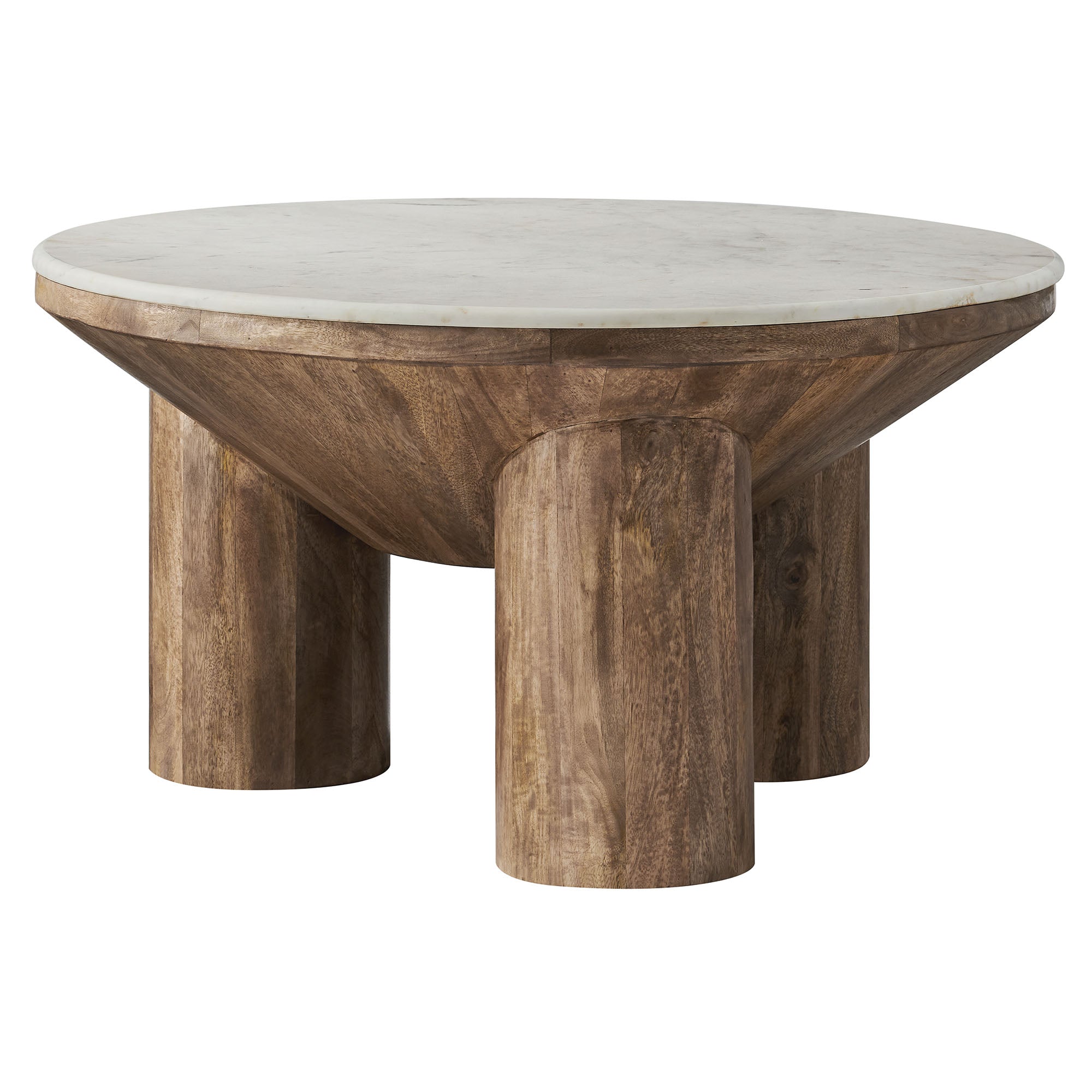 Ellison 33" Round Wood Coffee Table With Marble Top, Walnut