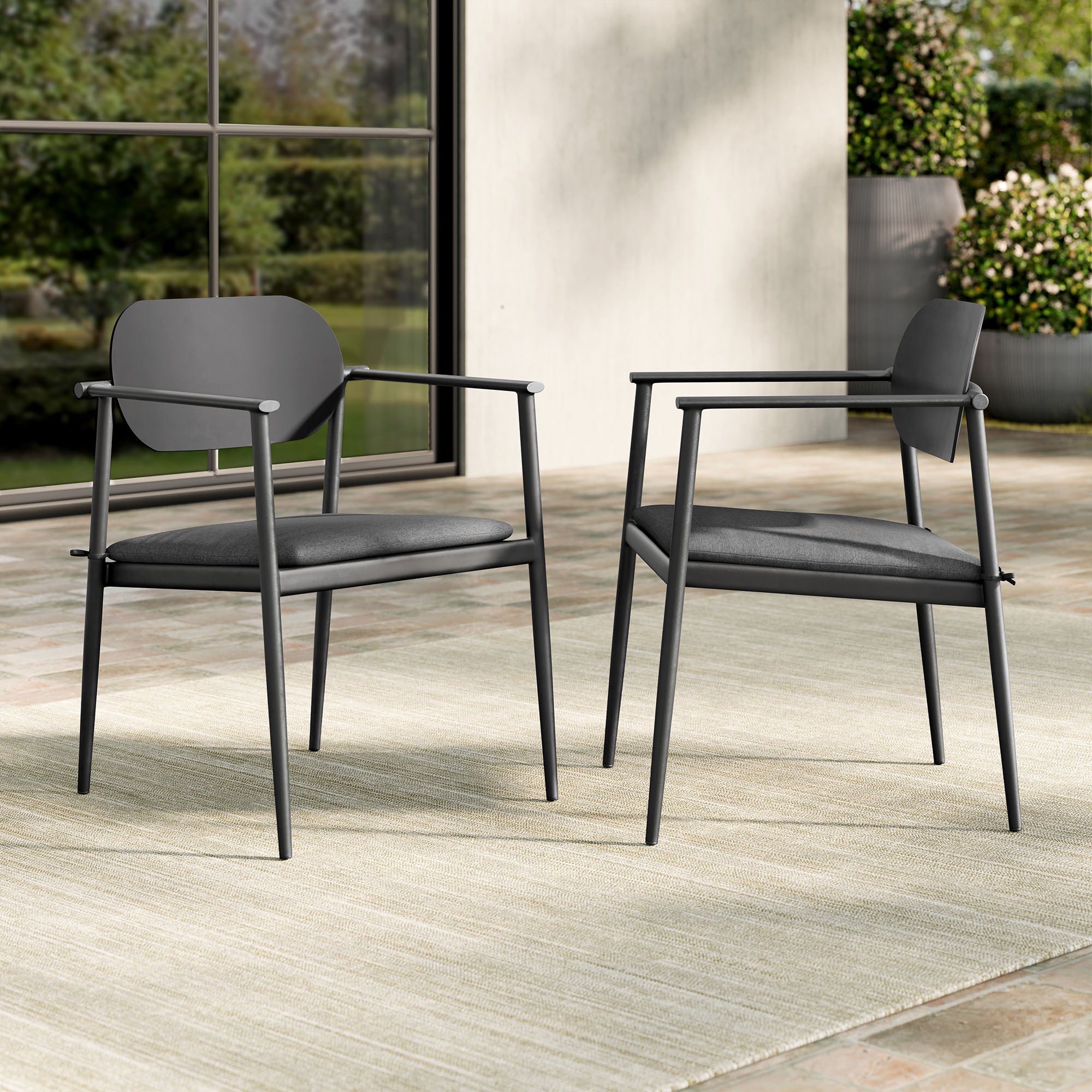 Aeris Stackable Outdoor Patio Aluminum Dining Armchair Set of 2, Charcoal